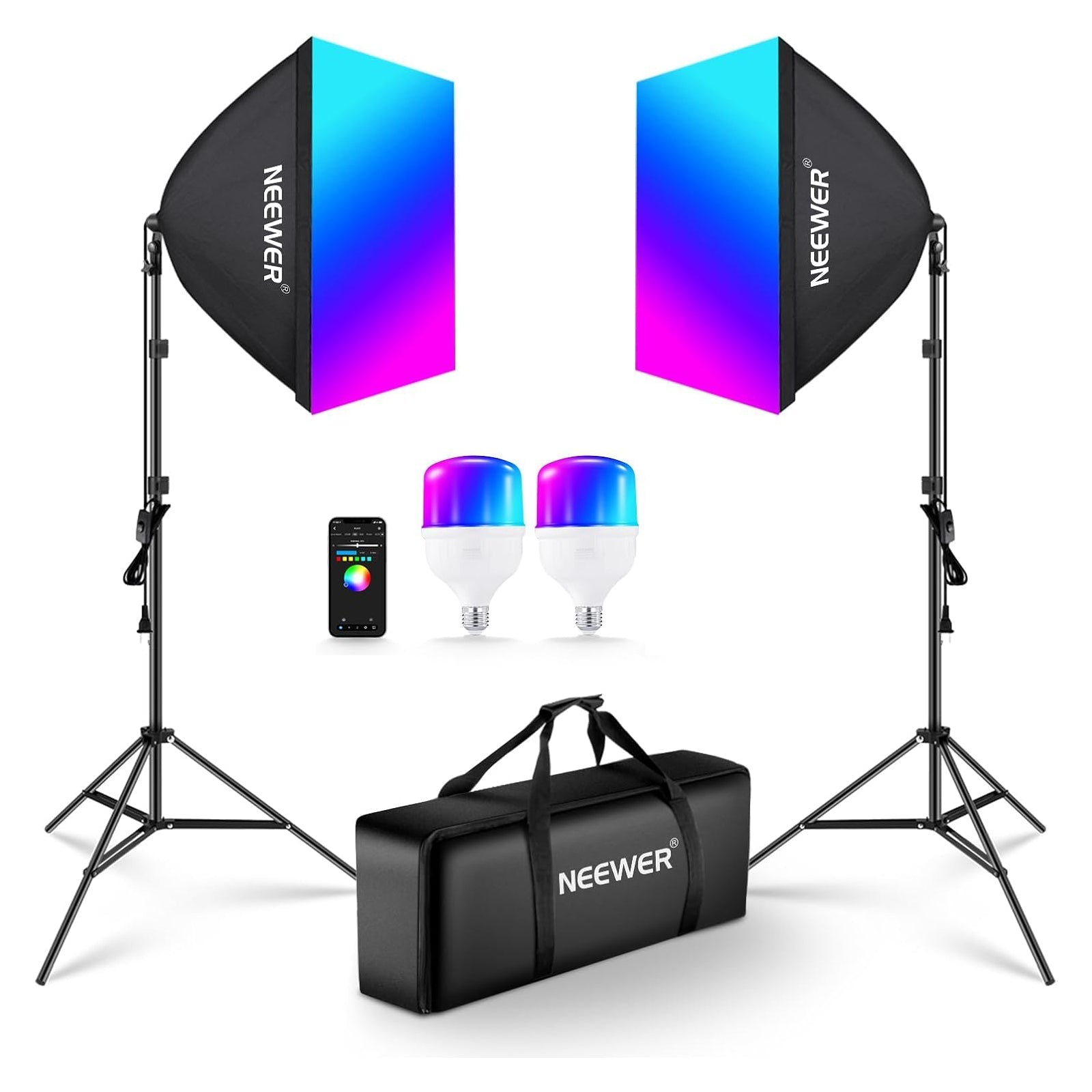 NEEWER NK800 24"x24"/60x60cm RGB Softbox Lighting Kit with App Control