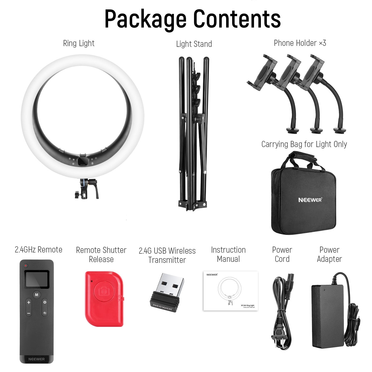 NEEWER RP19H 19 Inch LED Ring Light With 3 Phone Holders
