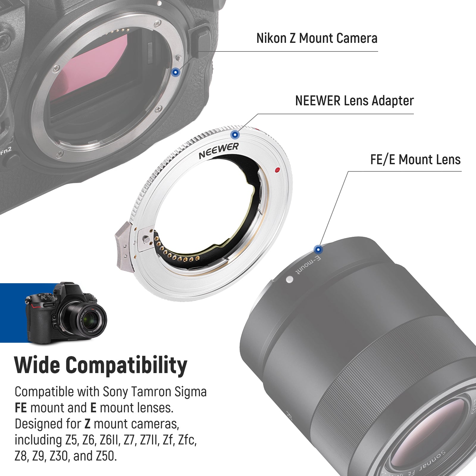NEEWER NW-ETZ Camera Autofocus Adapter Ring for Nikon