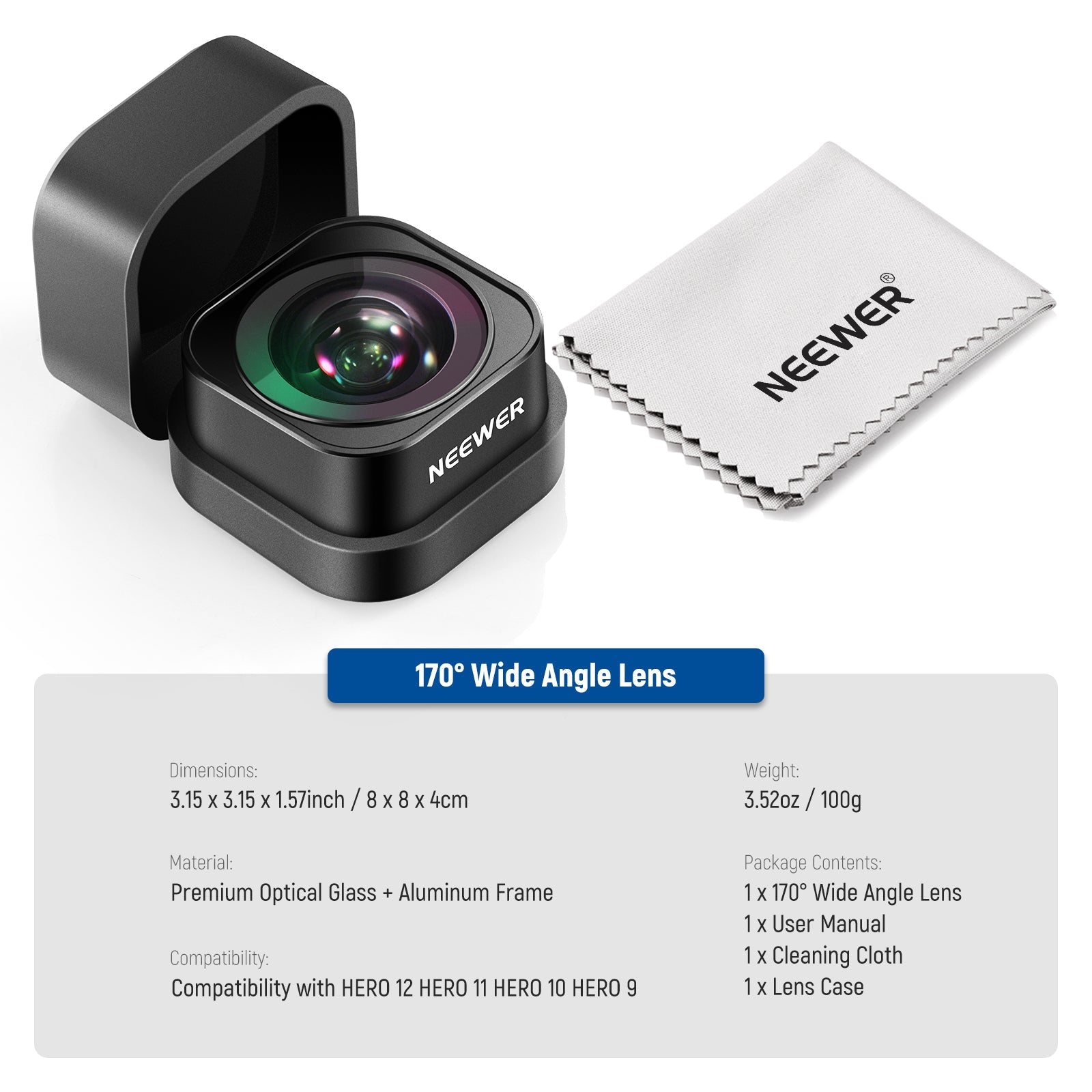 NEEWER LS-37 170° Ultra Wide Angle Lens For GoPro Hero 12/11/10/9