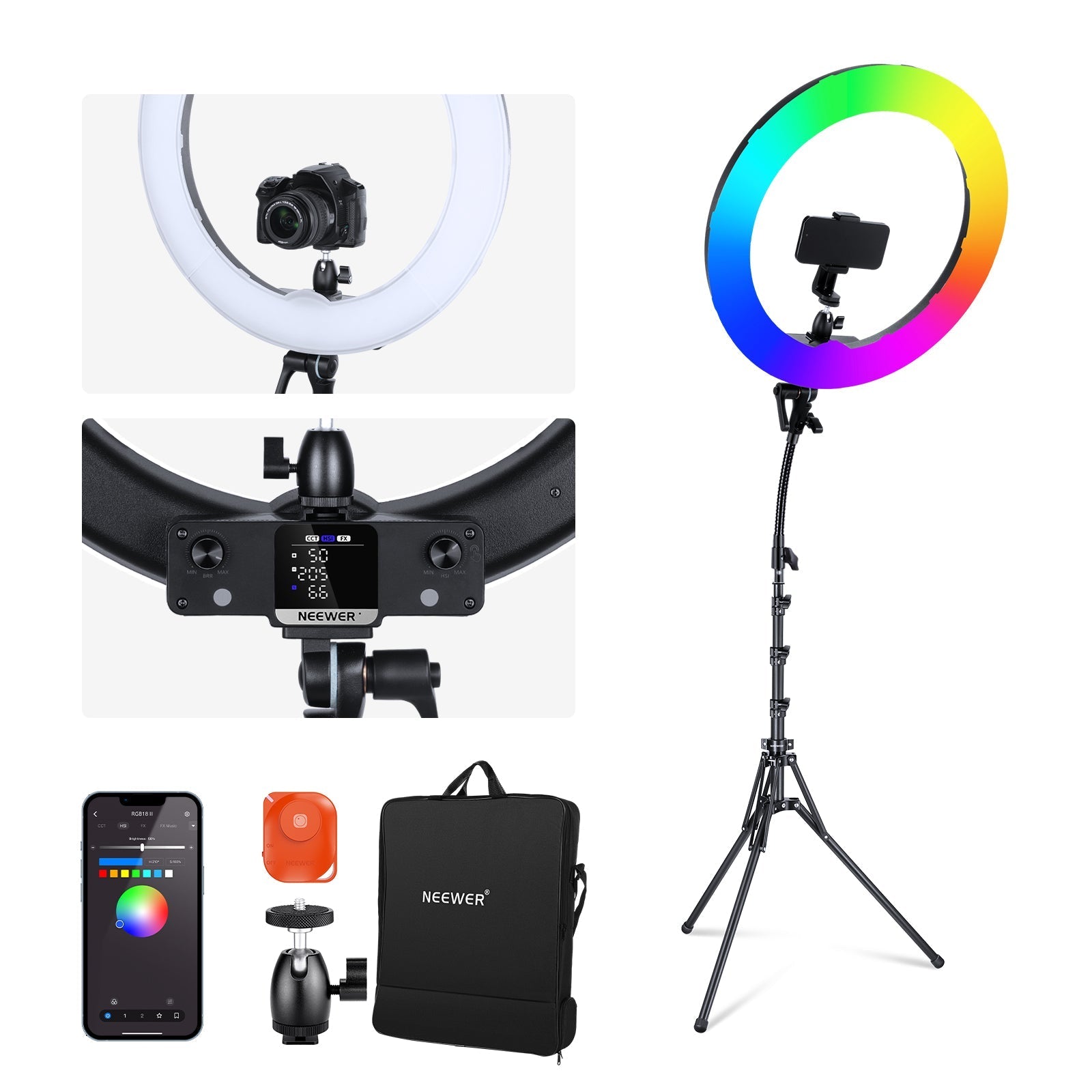 NEEWER RGB18 II 18 Inch RGB LED Ring Light With APP Control
