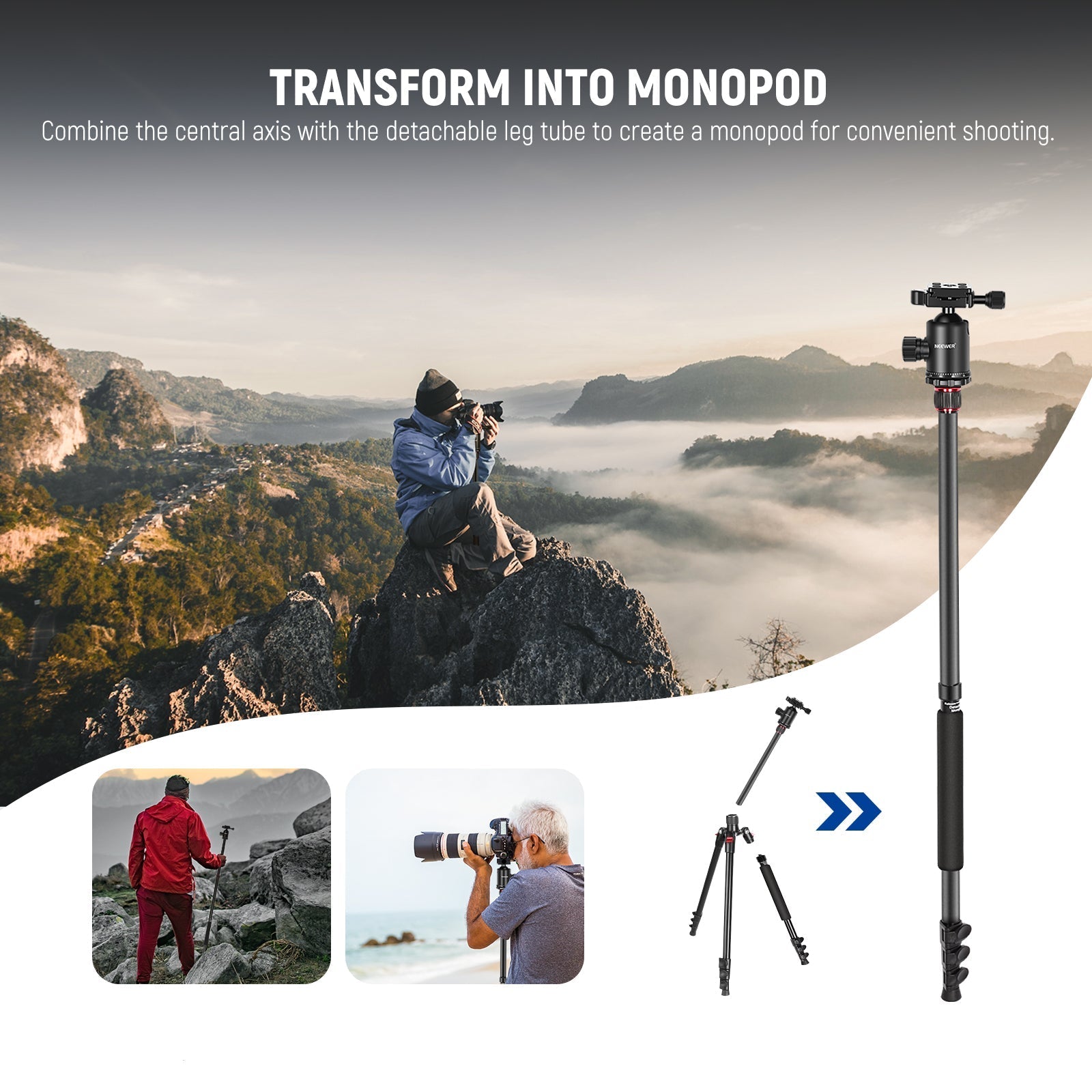 NEEWER TP77 77" 2 In 1 Camera Tripod Monopod