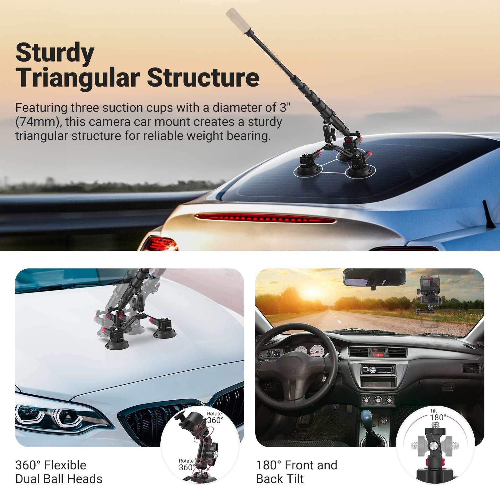 NEEWER CA065 Triple Suction Cup Car Mount