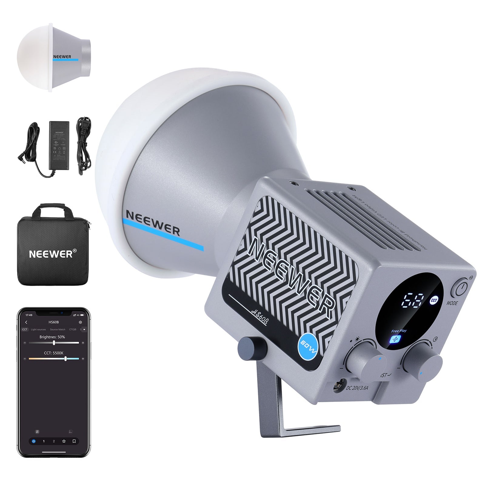 NEEWER HS60B 60W Portable Bi-Color Mini LED Video Light