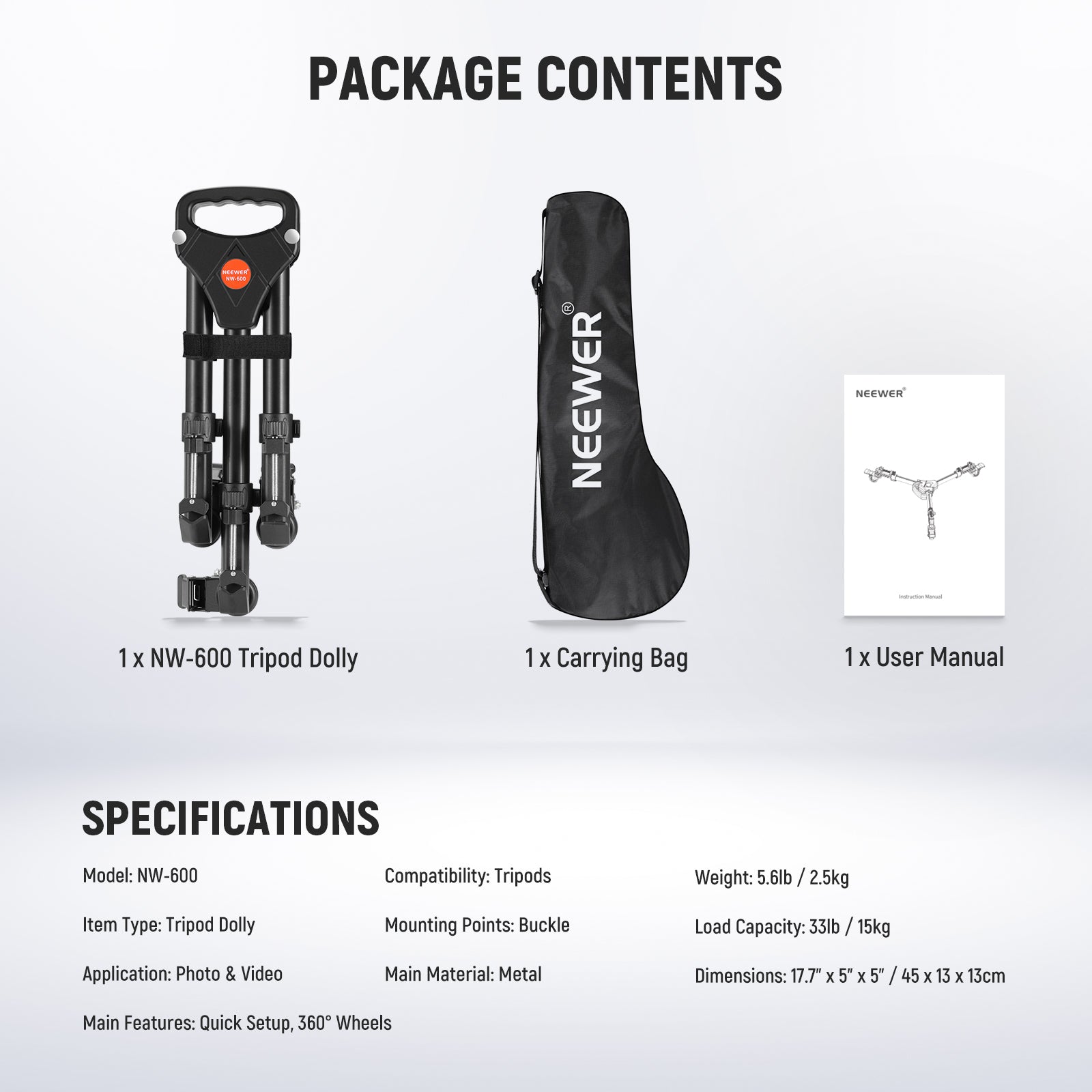 NEEWER Heavy Duty Photography Tripod Dolly