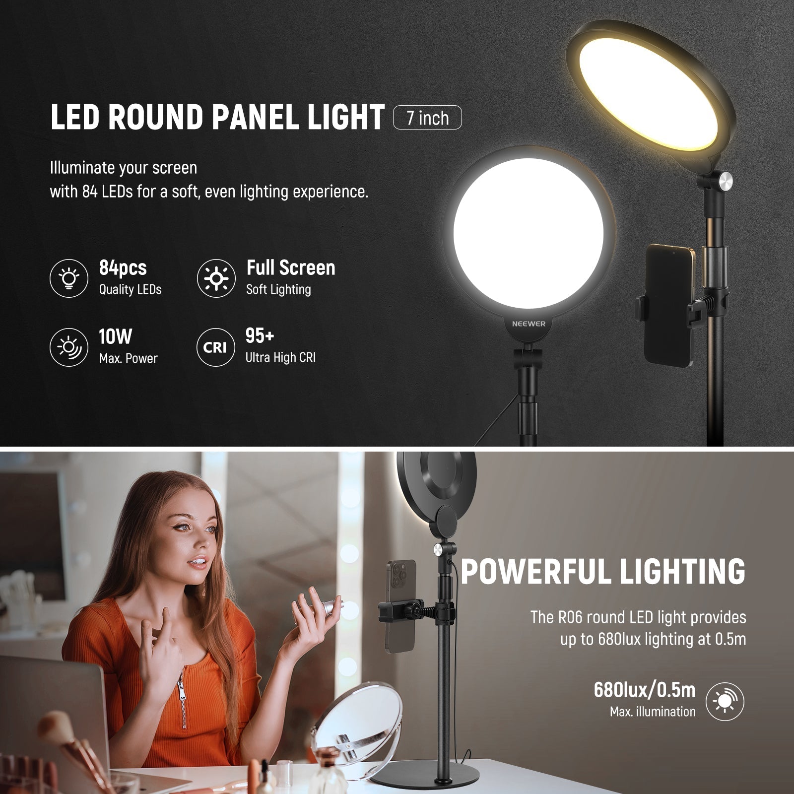 NEEWER BASICS R06 7" Desktop Phone Selfie Round LED Light Kit