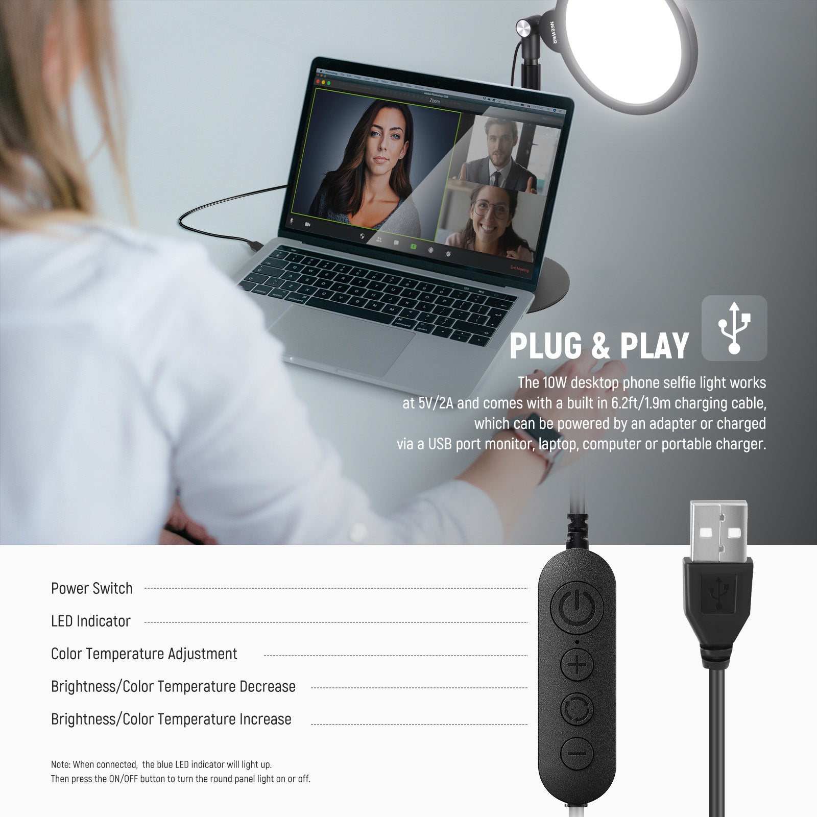 NEEWER BASICS R06 7" Desktop Phone Selfie Round LED Light Kit