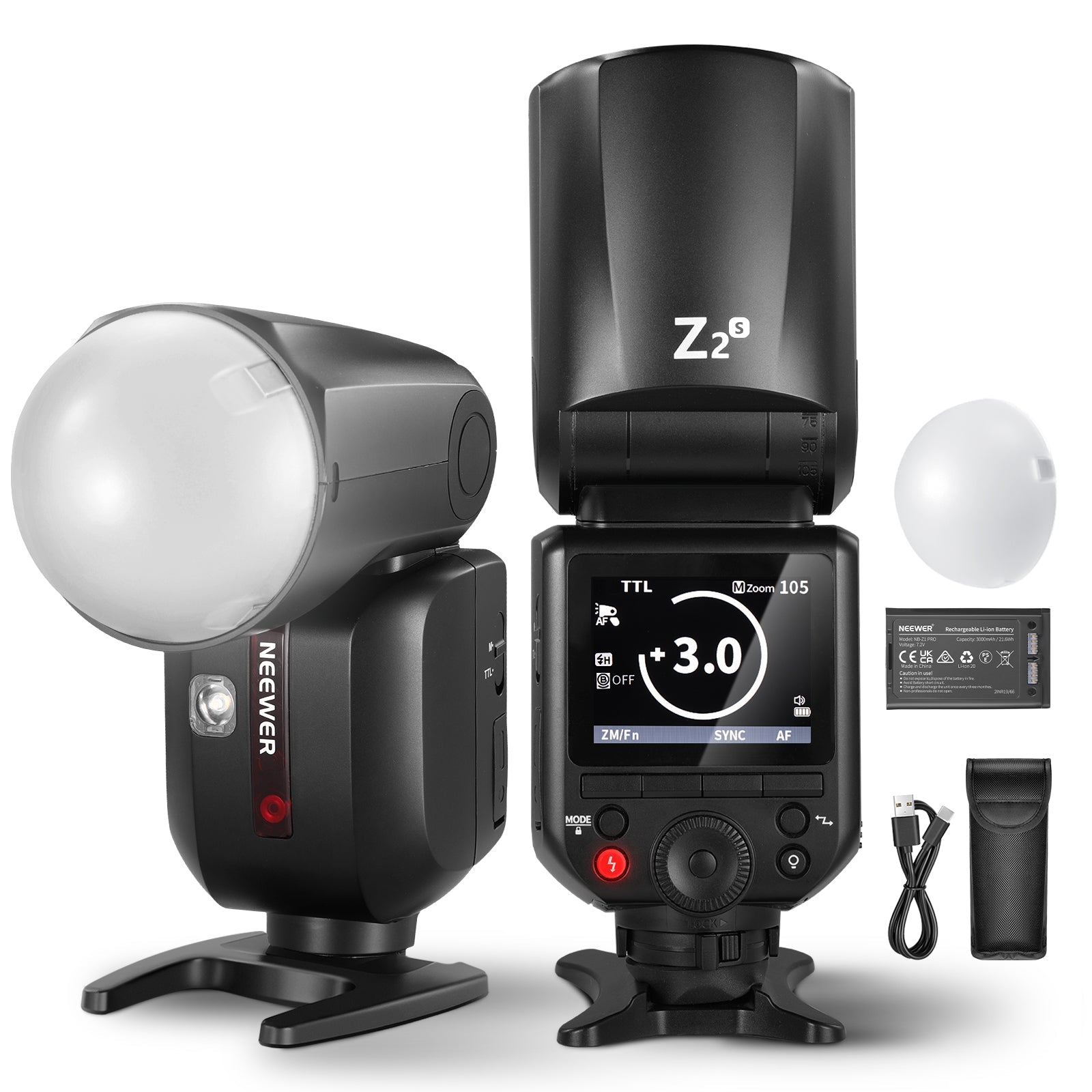 NEEWER Z2 3000mAh Battery TTL Round Head Flash Speedlite with Diffuser