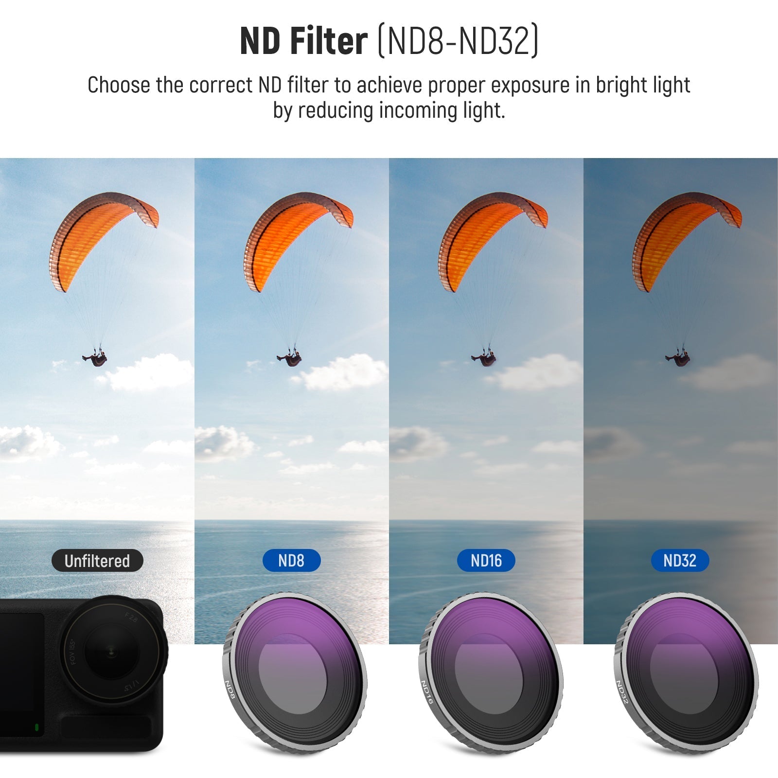 NEEWER 4 Pack ND Filter Set Compatible with DJI Osmo Action 4