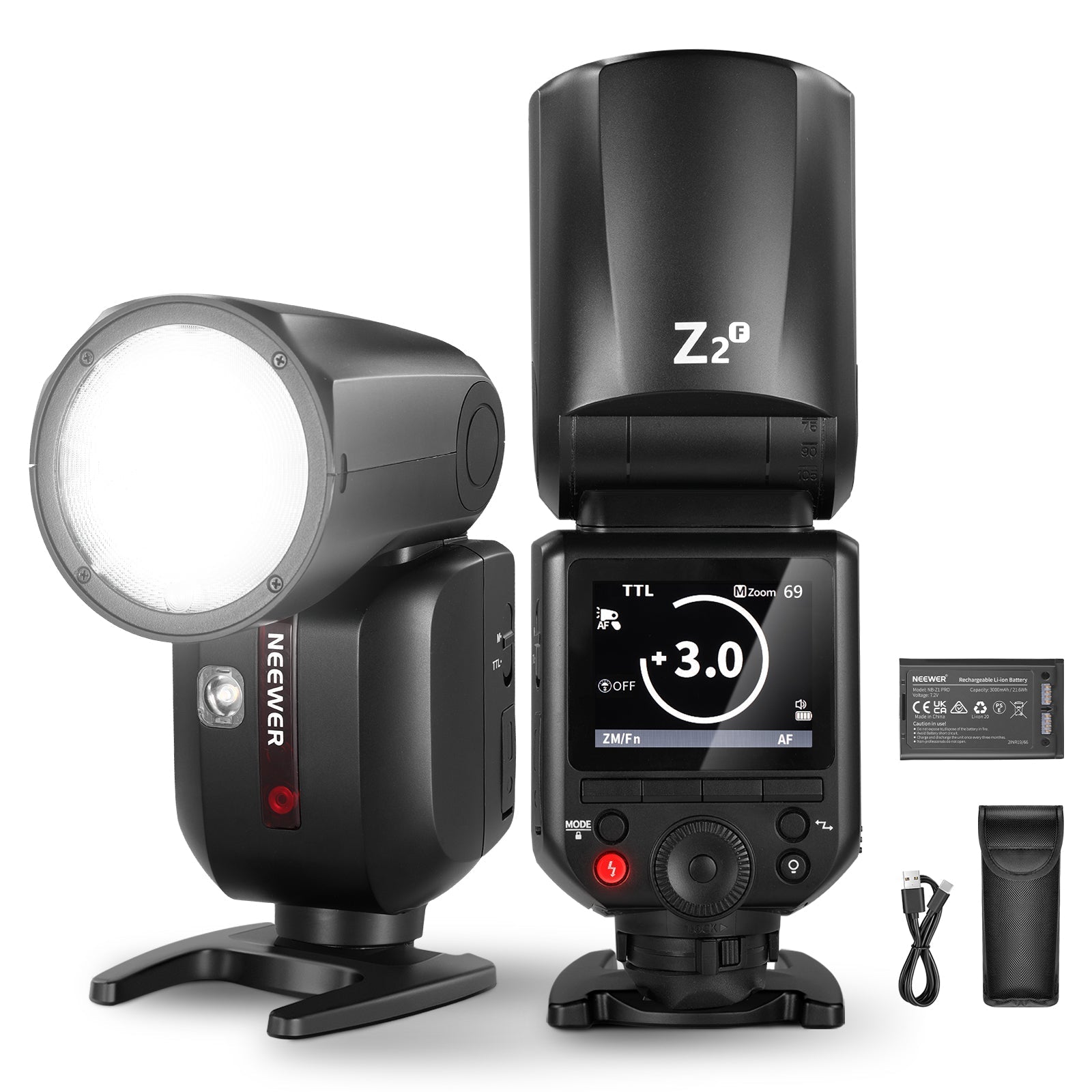 NEEWER Z2 3000mAh Battery TTL Round Head Flash Speedlite