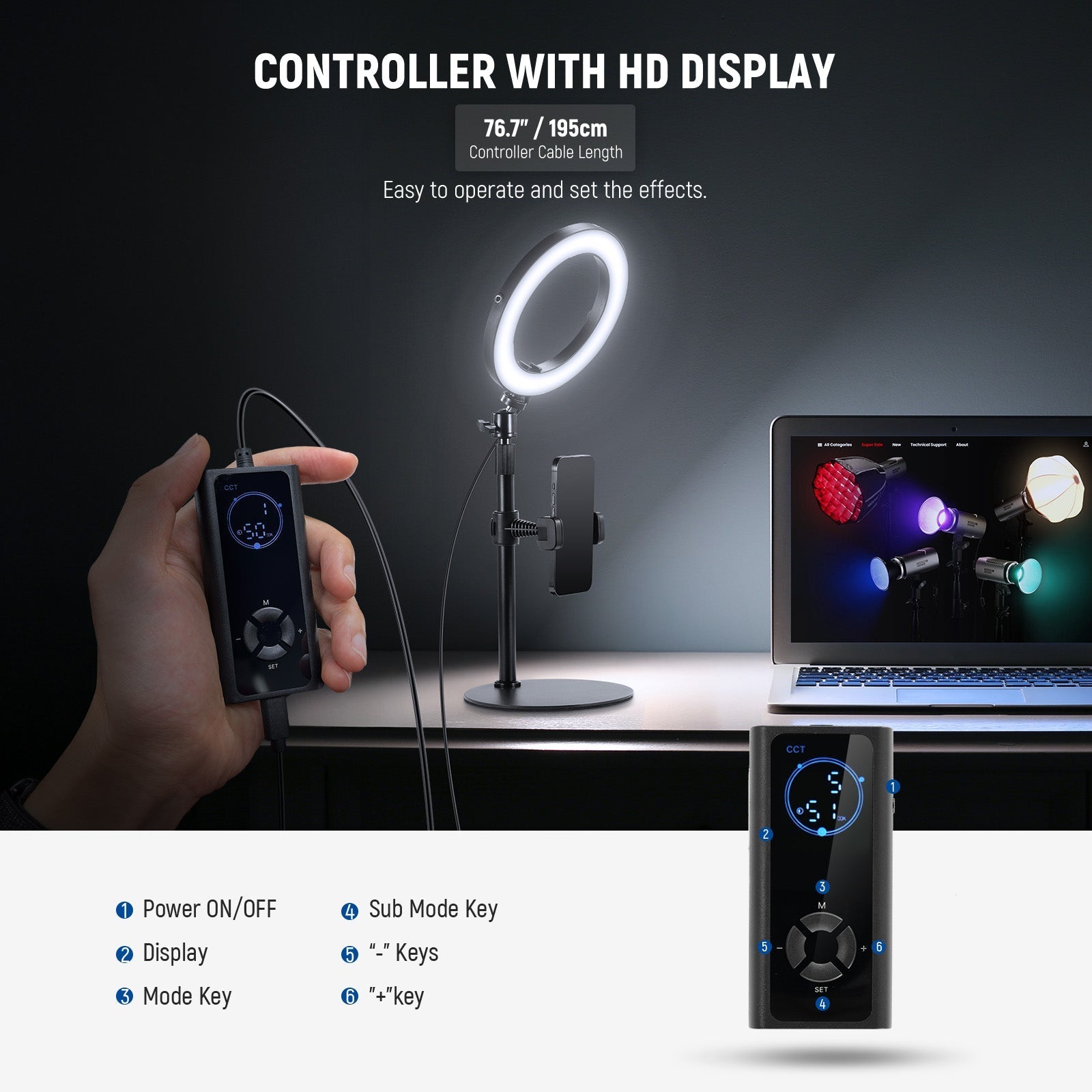 NEEWER High Power Bi-Color Desk Ring Light