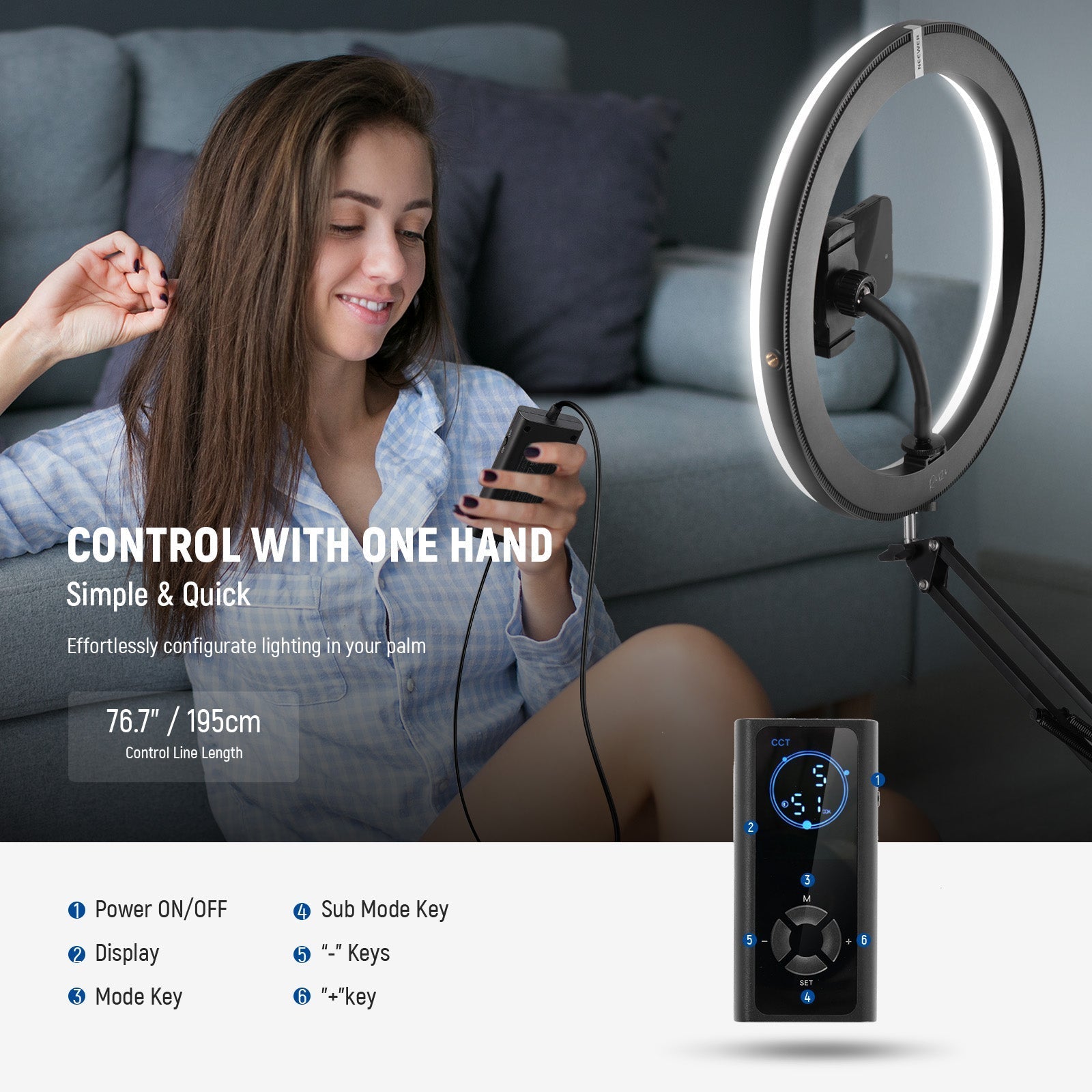NEEWER RH12B 12" 24W High Power LED Ring Light with Foldable Stand