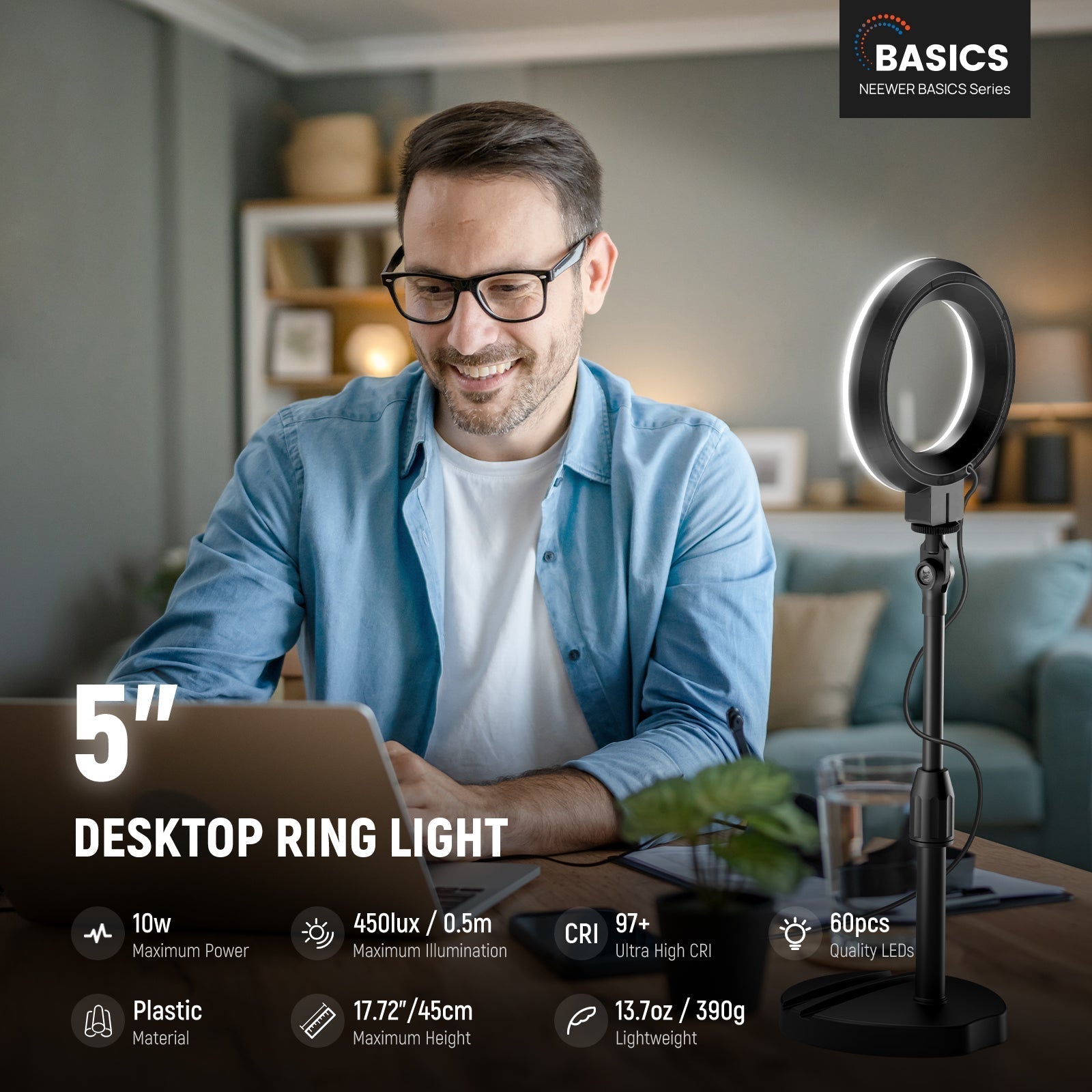 NEEWER BASICS BR60 5"/13cm Desk Ring Light with Stand