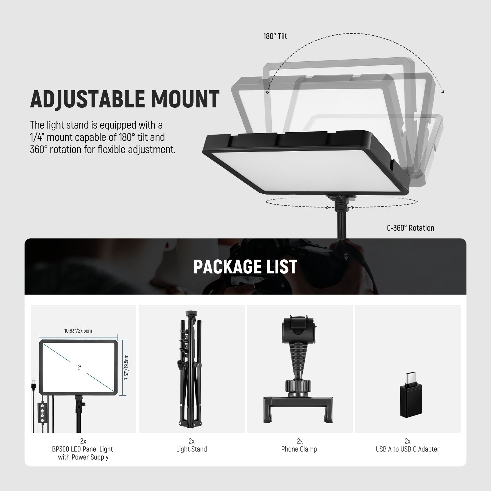 NEEWER BASICS BP300 Bi-Color LED Video Light Kit