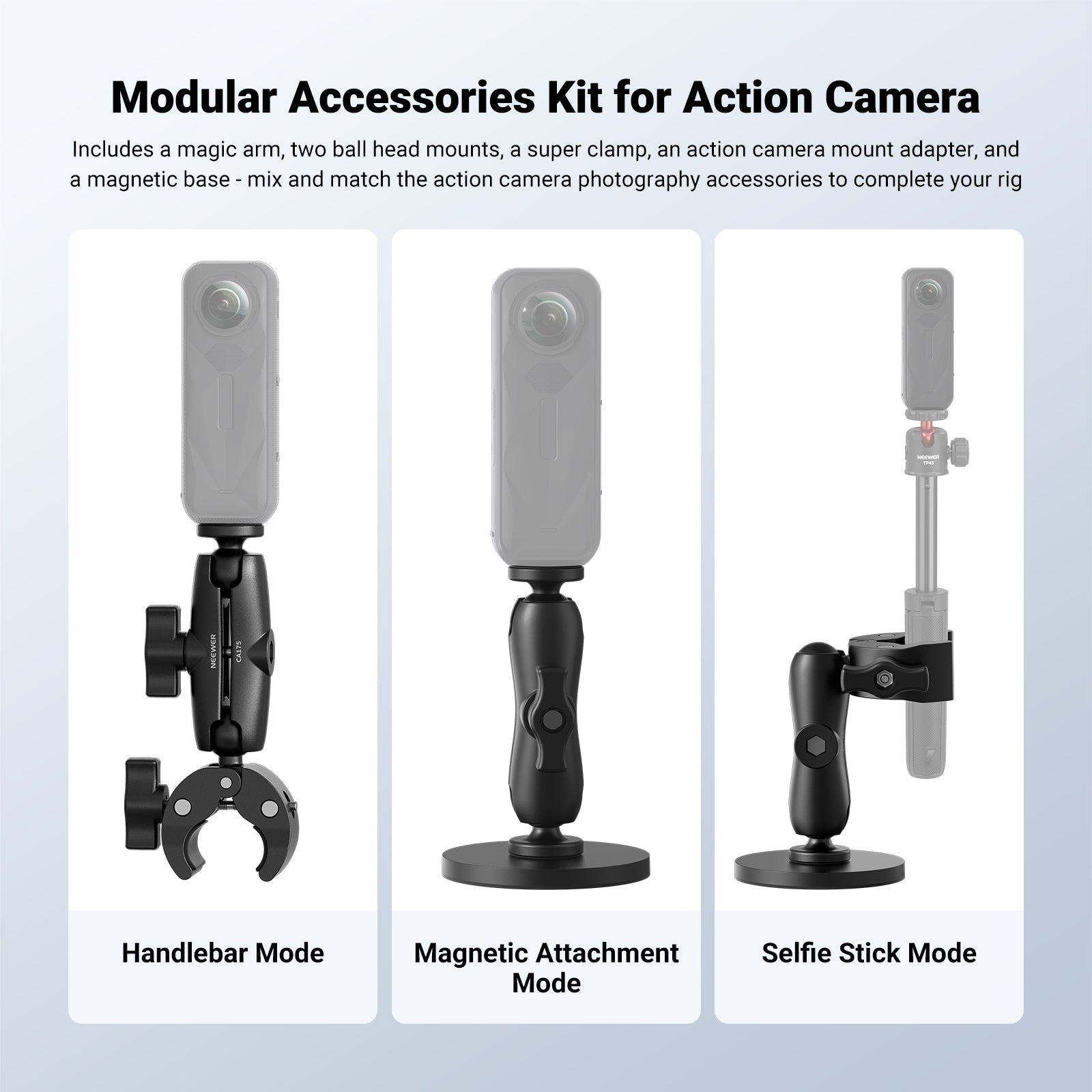 NEEWER CA175 Motorcycle Bicycle Handlebar Car Mount Action Camera Accessories Kit