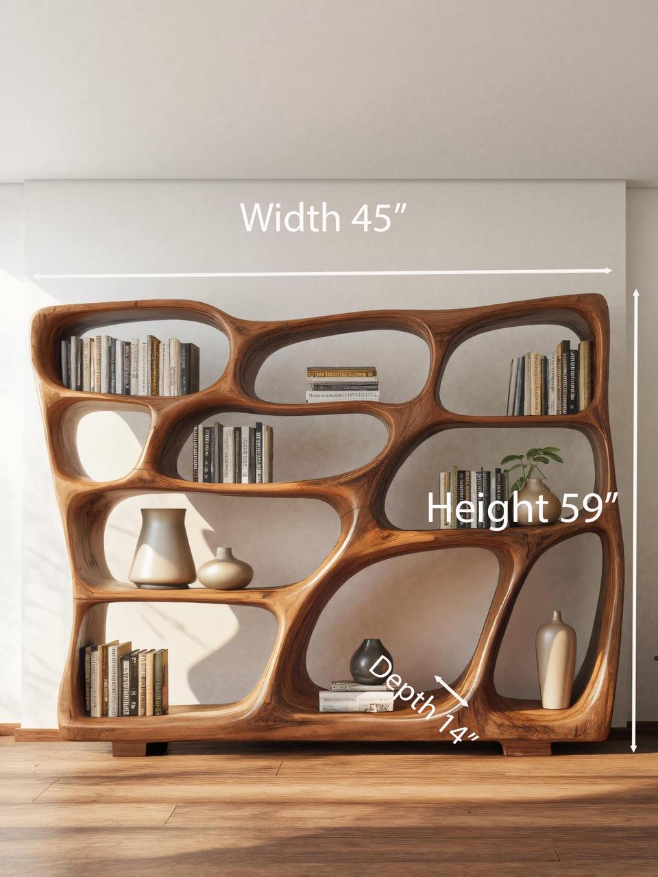Modern Bookshelf With Sculptural Open Design For Living Room