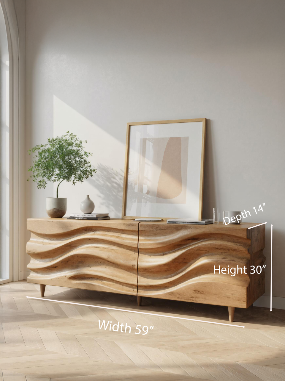 Hand Carved Wave Sideboard For Living Room Or Dining Room