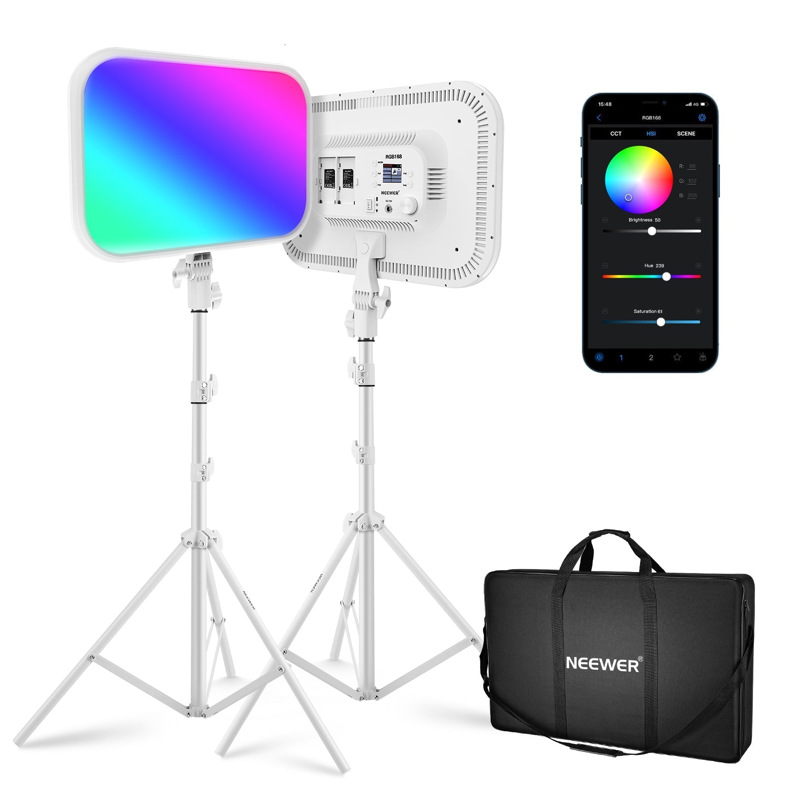 NEEWER 2 Pack RGB168 18.3 Inch LED Panel Video Light