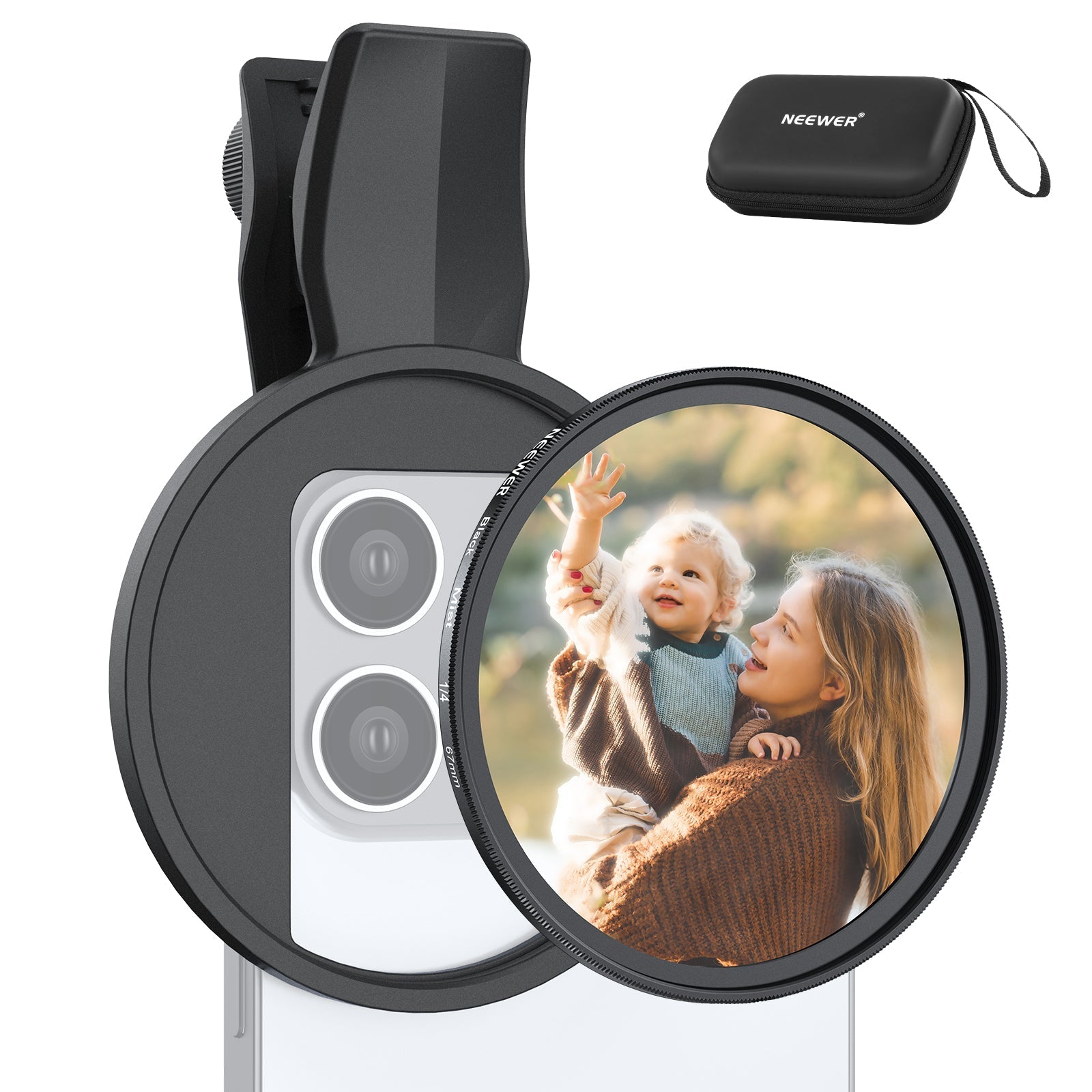 NEEWER FL-B24/FL-B20 67mm Black Diffusion 1/4 Filter with Clip For Smartphone