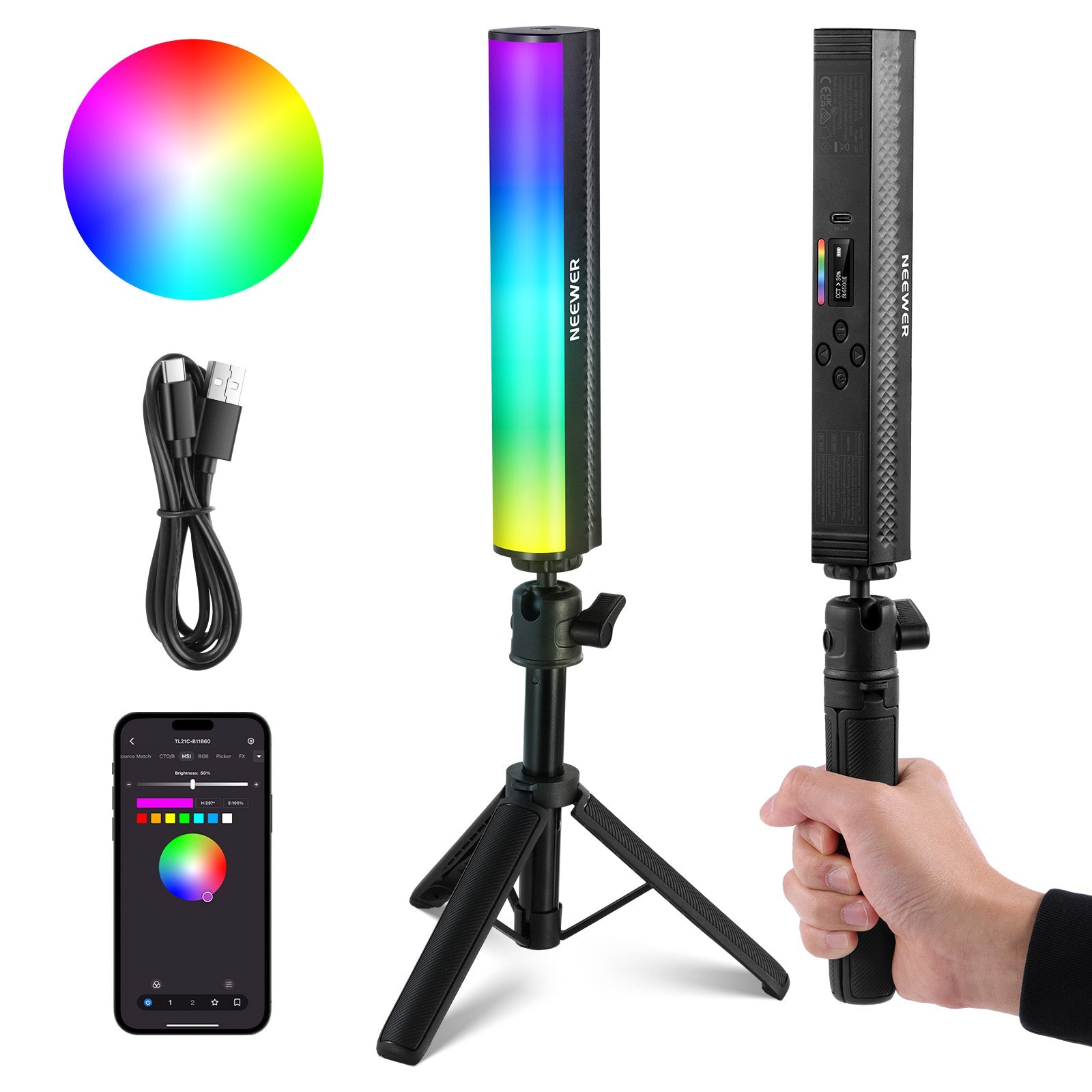 NEEWER TL20C/TL21C RGB Magnetic Handheld Light Wand Kit