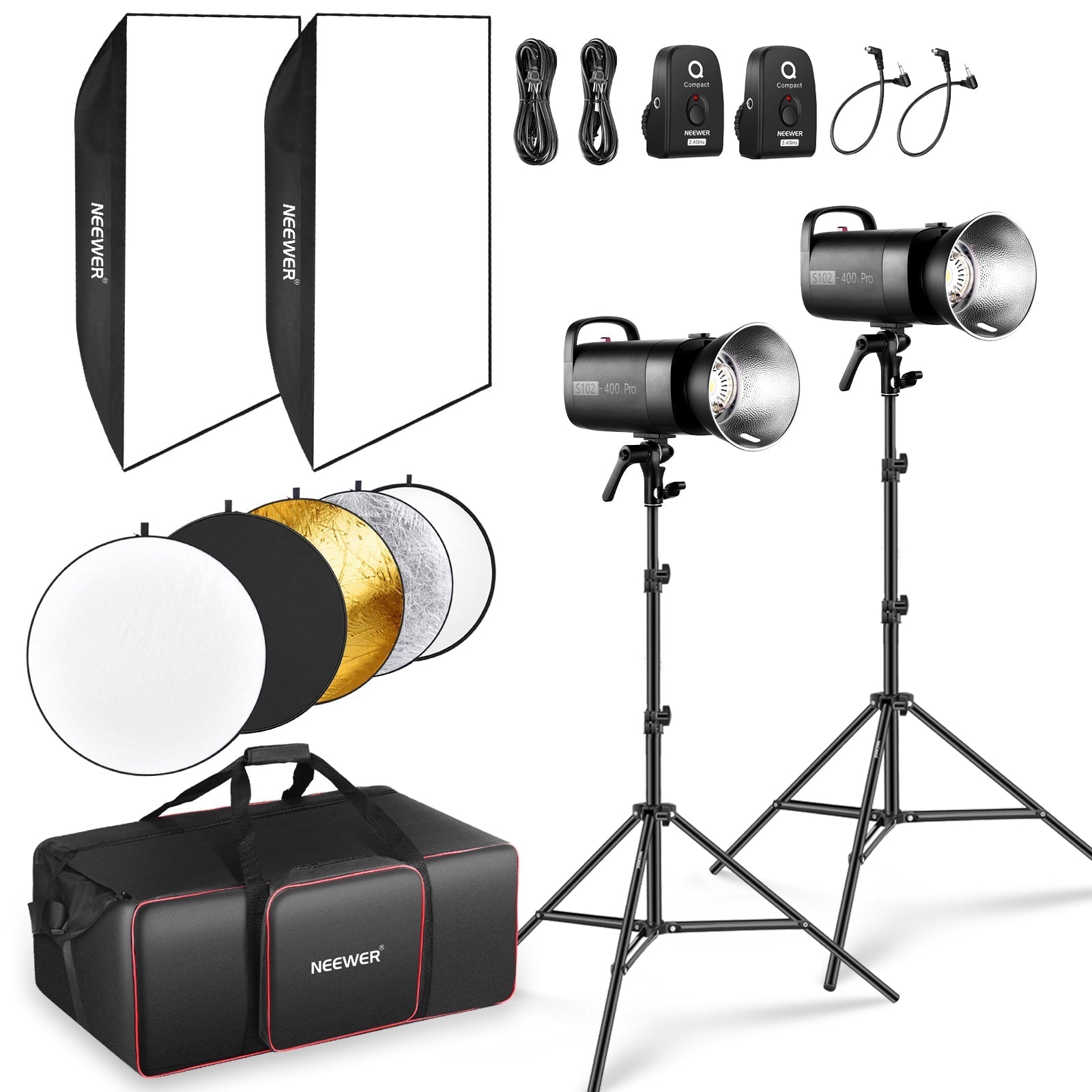NEEWER 2 Pack S102-400W PRO 400Ws Studio Monolight Flash Light Kit
