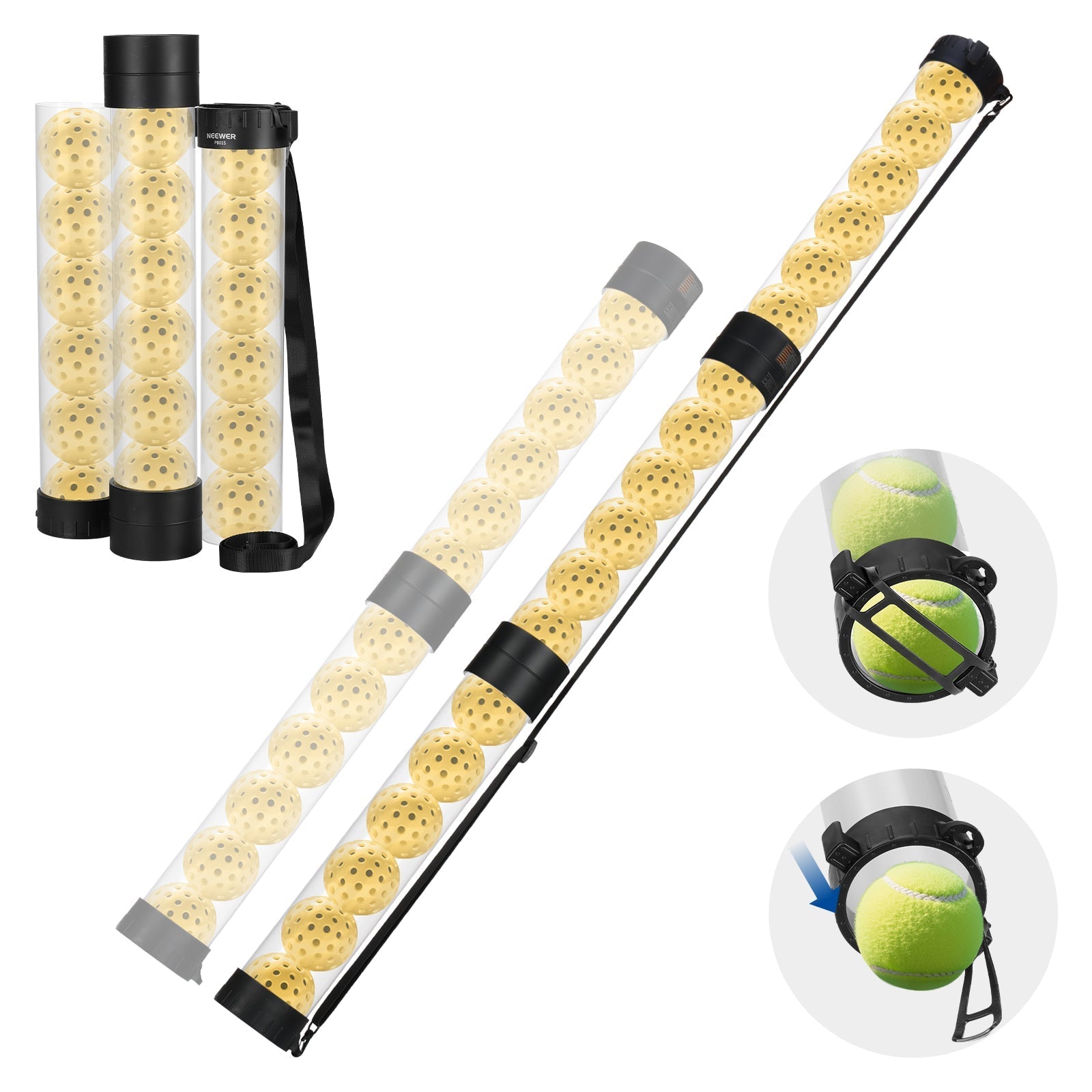 NEEWER PB01S Ball Retriever Tube Hopper for Tennis Balls & Pickleballs