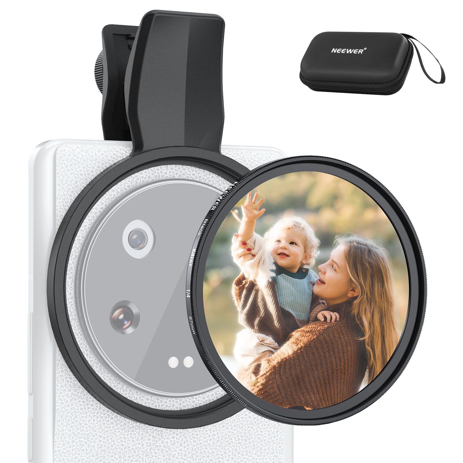 NEEWER FL-B24/FL-B20 67mm Black Diffusion 1/4 Filter with Clip For Smartphone