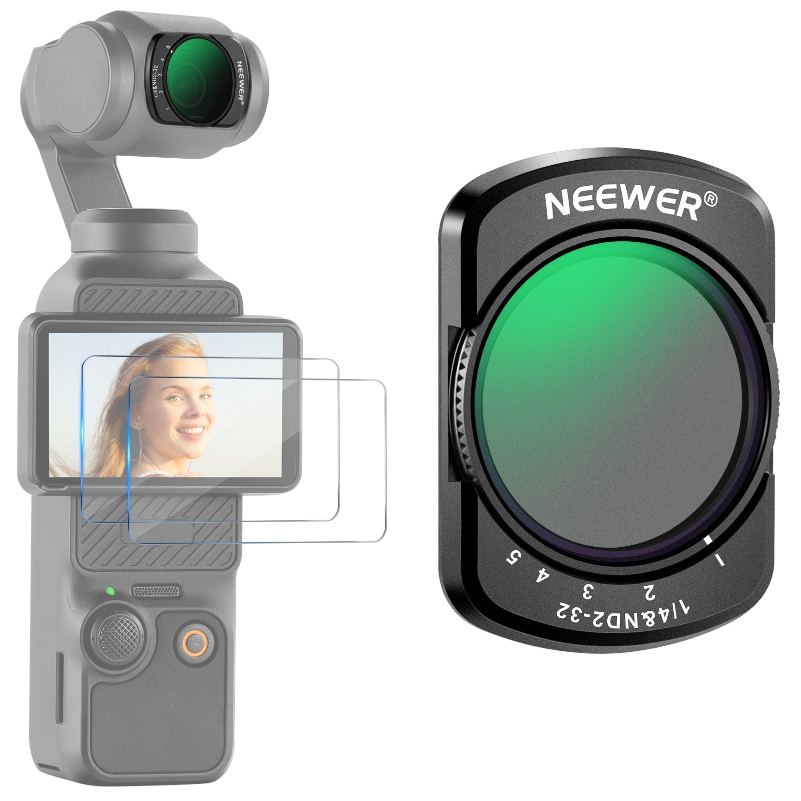 NEEWER FL-83 Variable ND2-32 & 1/4 Black Diffusion Filter for Pocket 3 / Pocket 4 & Xtra Muse