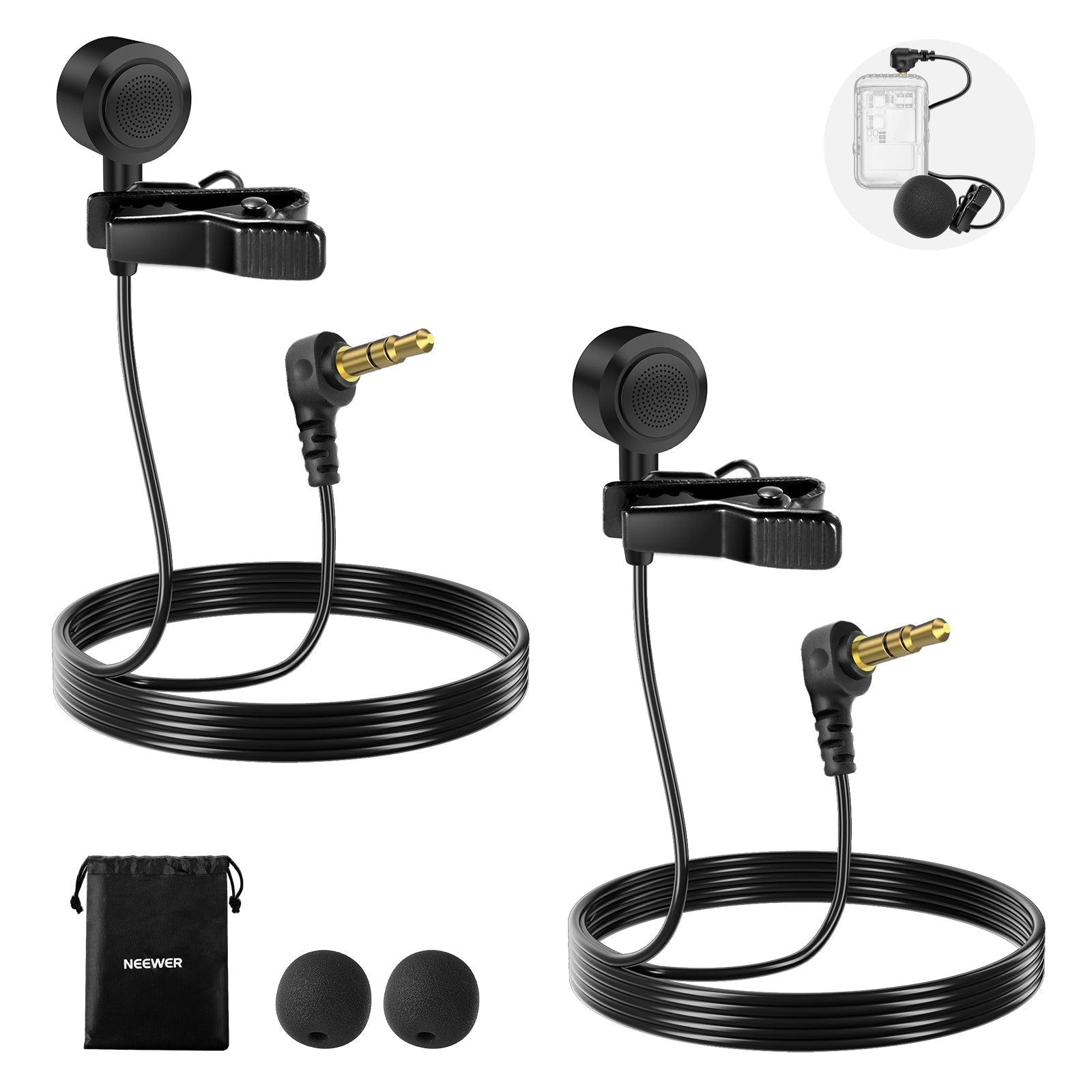 NEEWER LM10 2 Pack 3.5mm TRS ø9.7mm Lavalier Microphone