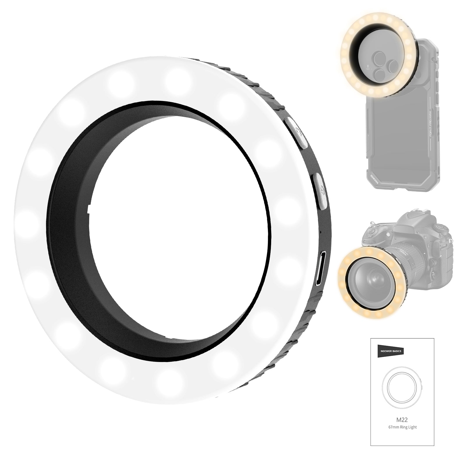 NEEWER BASICS M22 67mm Threaded Ring Light for 67mm Phone Mounts/Cases/Lens