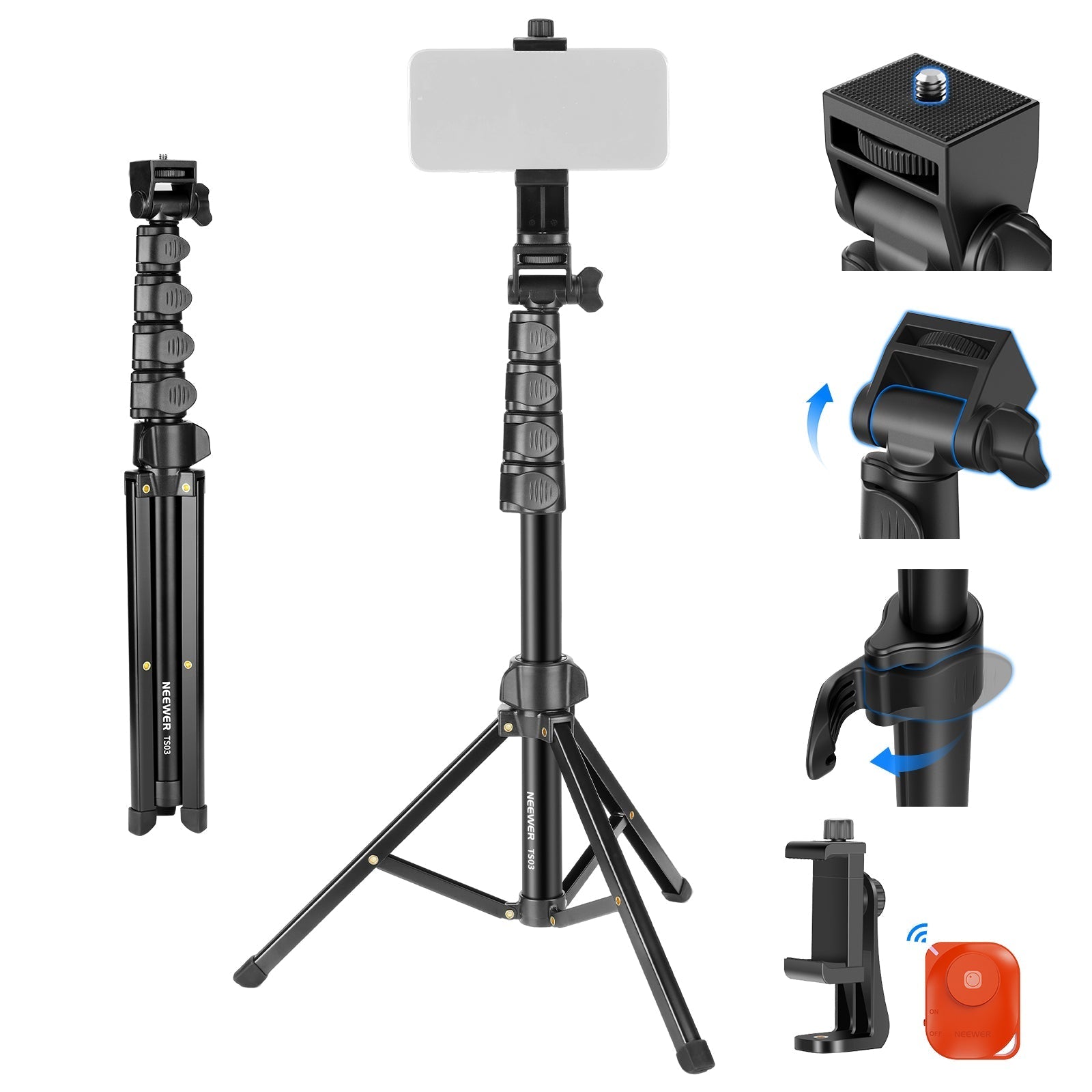 NEEWER BASICS TS03 66" Phone Tripod with Remote & Phone Holder
