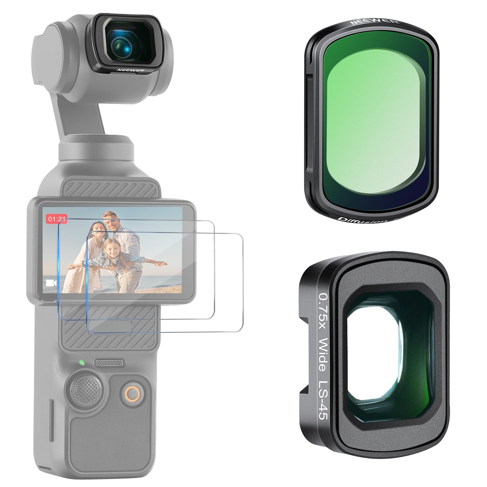 NEEWER FL-B33 Black Diffusion Filter & Wide Angle Lens for Pocket 3 / Pocket 4 & Xtra Muse