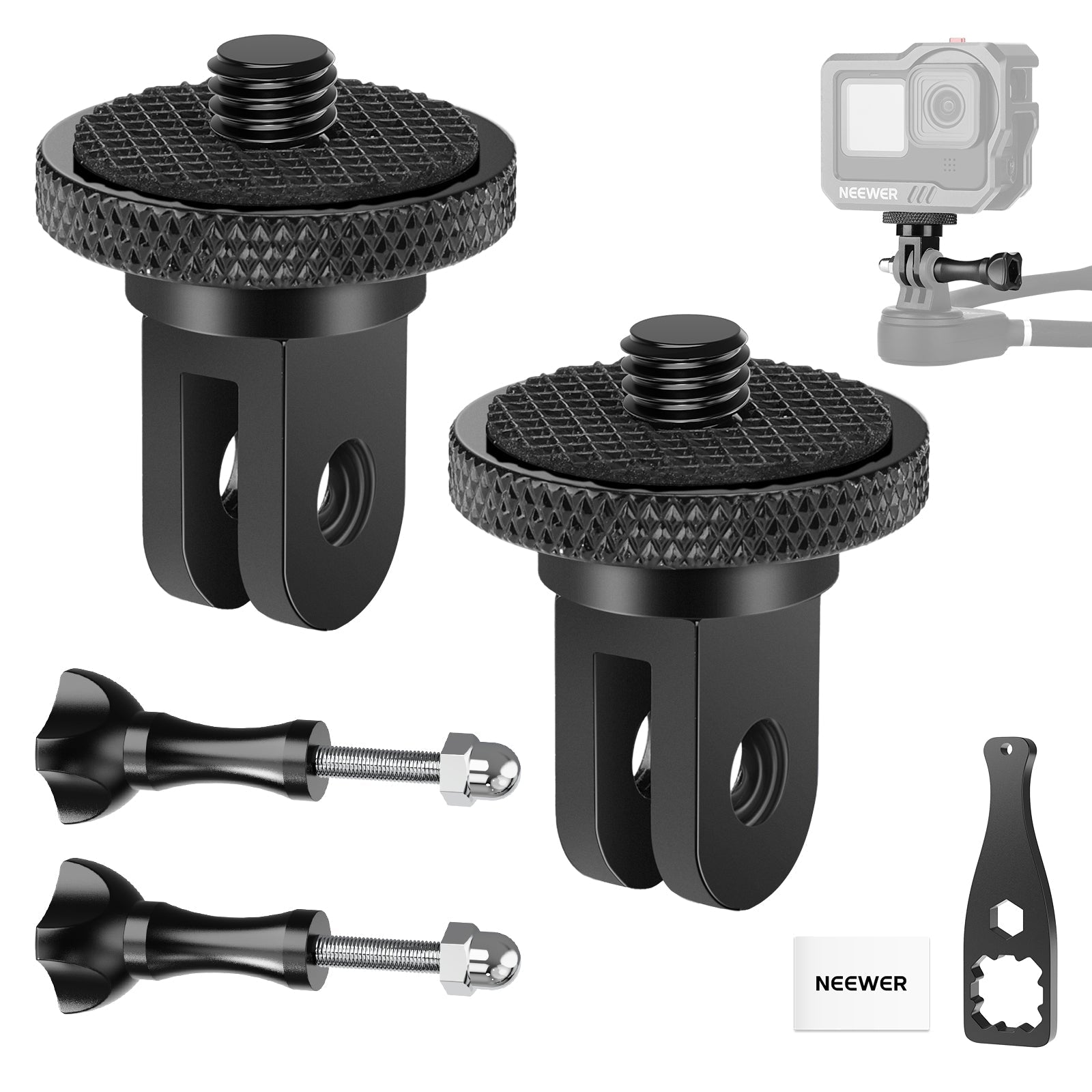 NEEWER GP-81 Action Camera Tripod Mount Adapter with 1/4" Screw Aluminum Alloy