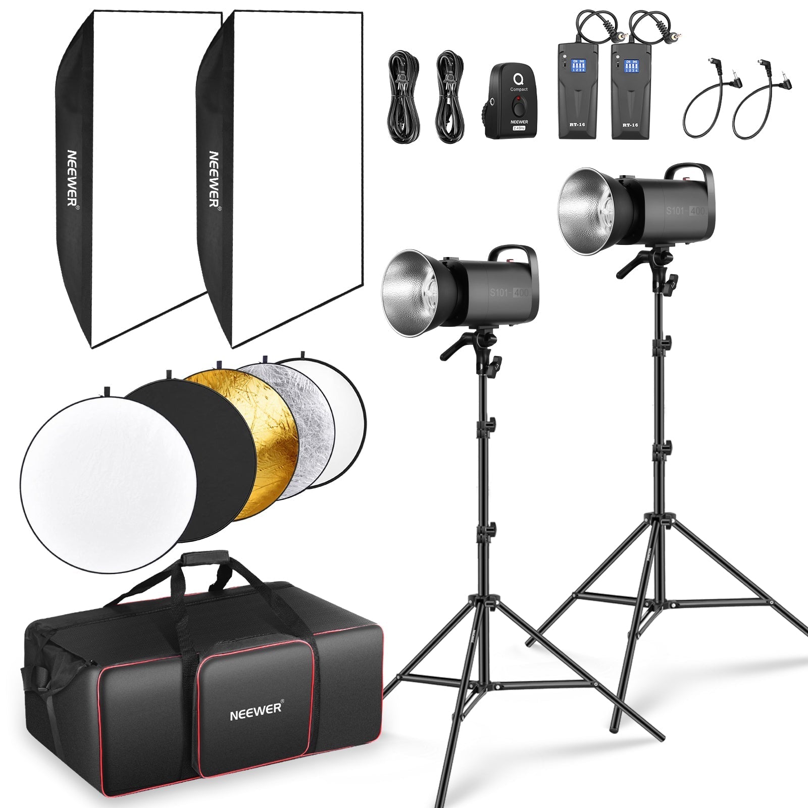 NEEWER 2 Pack S101-400W 400Ws Studio Monolight Flash Light Kit