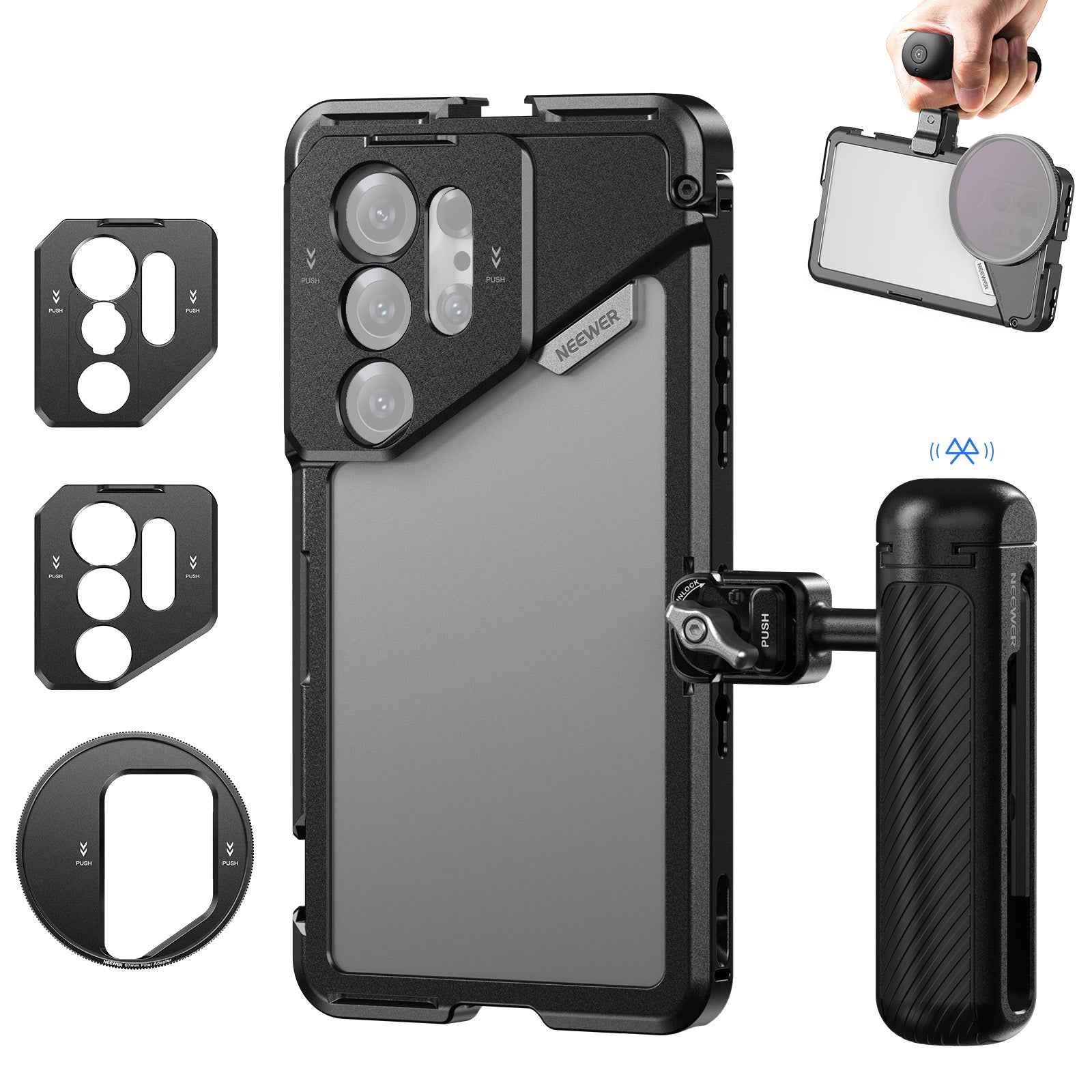 NEEWER PA082 Phone Cage For SAMSUNG S25 Ultra with 67mm Filter/17mm/T Mount Adapters