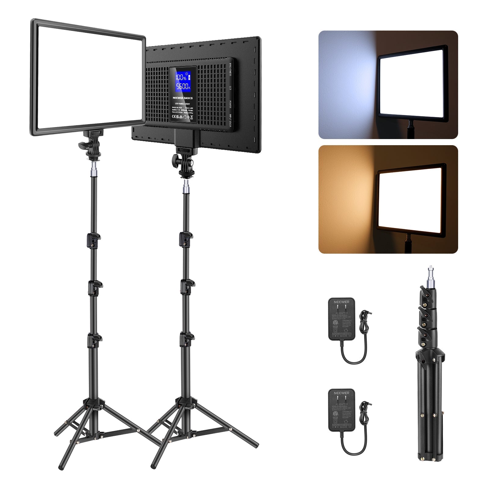 NEEWER BASICS 2 Pack NL-192B Bi-Color LED Video Panel Lighting Kit