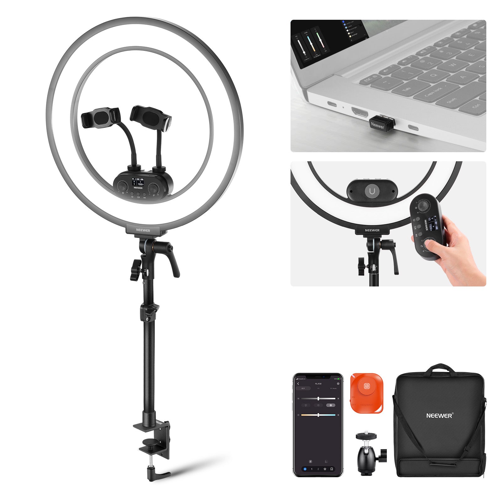 NEEWER RL45B 45W 18" Slim Edge Lit Ring Light Kit