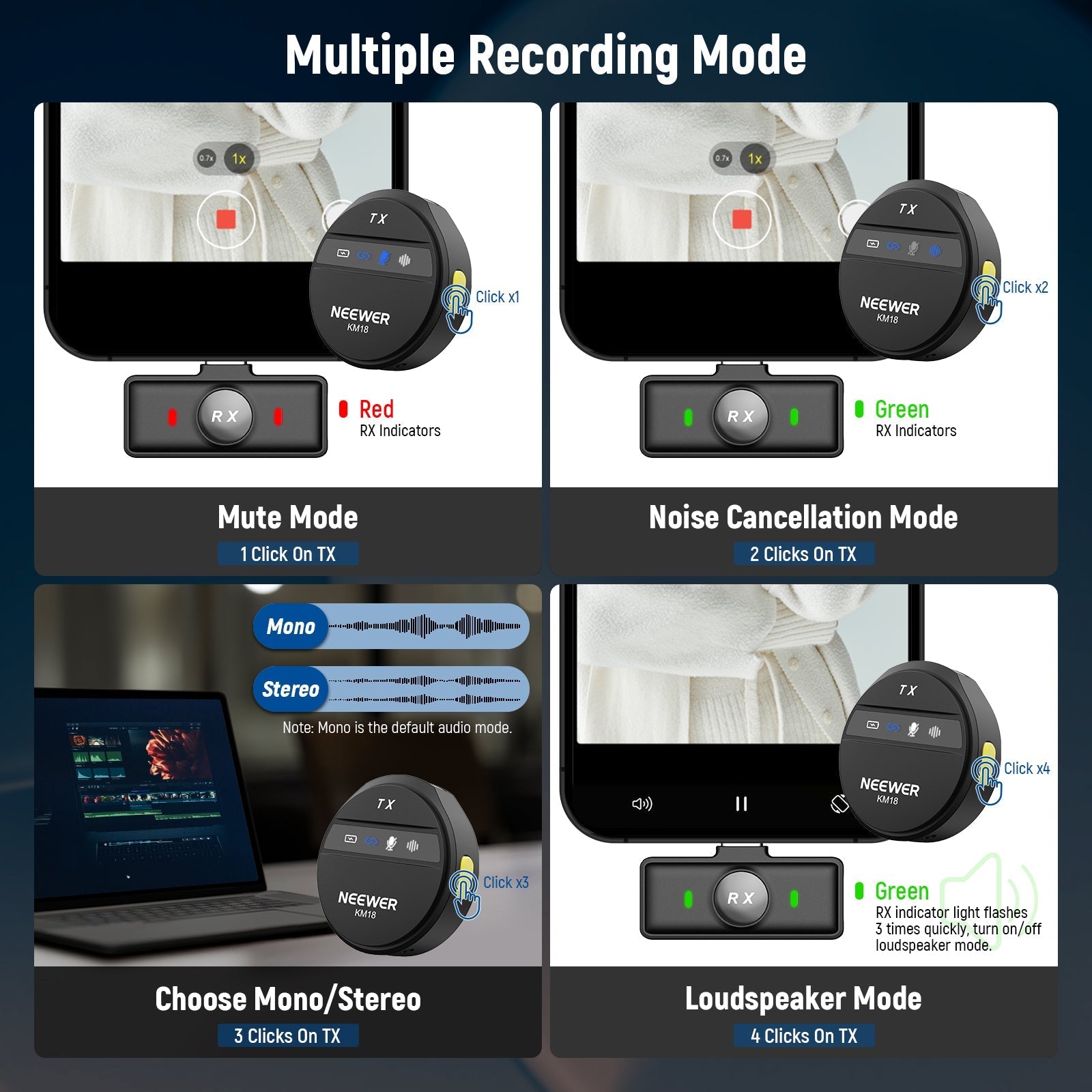 NEEWER KM18 Wireless Lavalier Lapel Microphone For Smartphone/PC