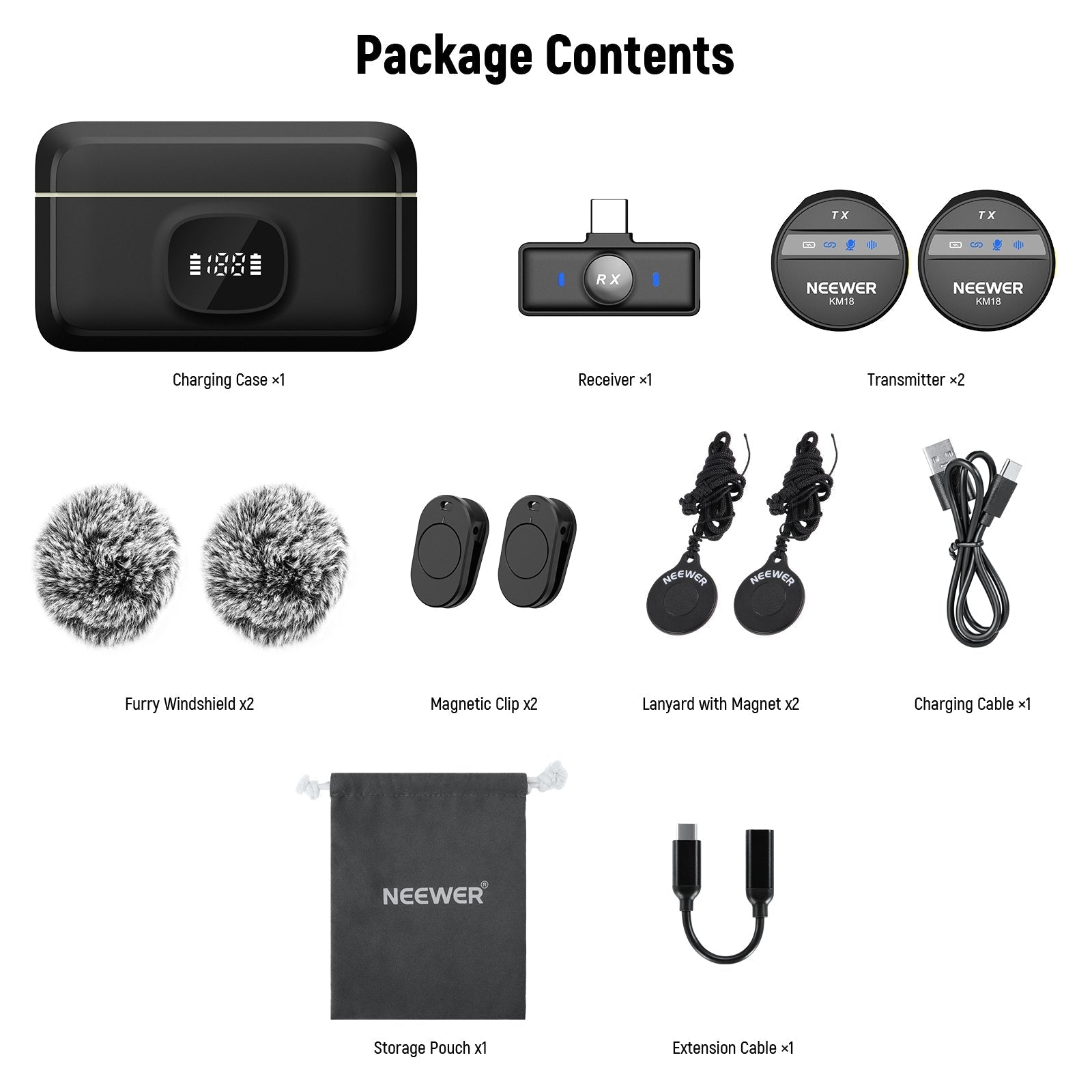 NEEWER KM18 Wireless Lavalier Lapel Microphone For Smartphone/PC