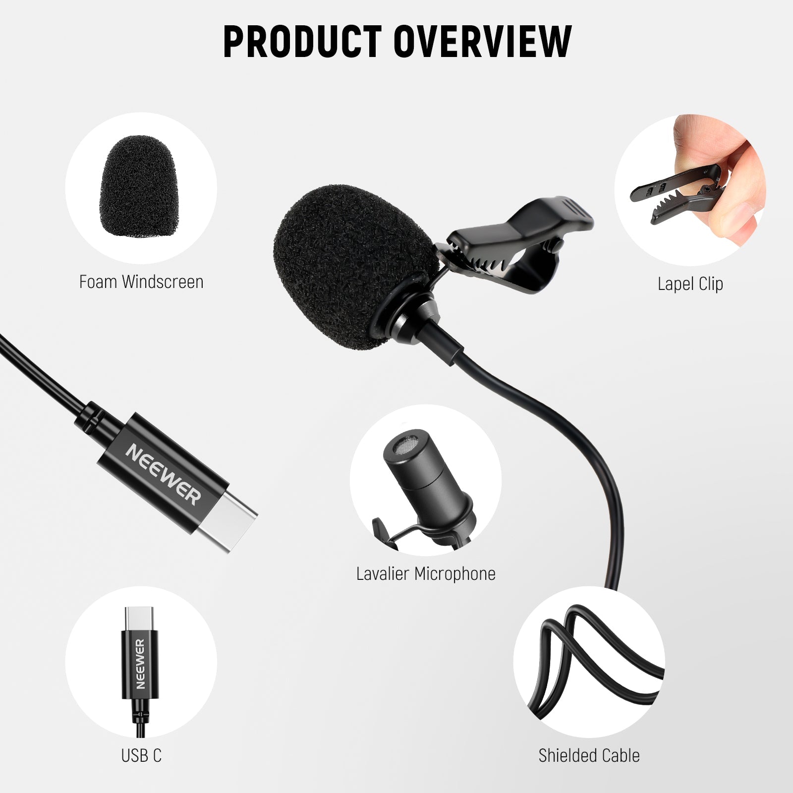 NEEWER CM6 2 Pack Lavalier USB C Omnidirectional Mic Condenser Lavalier Microphone