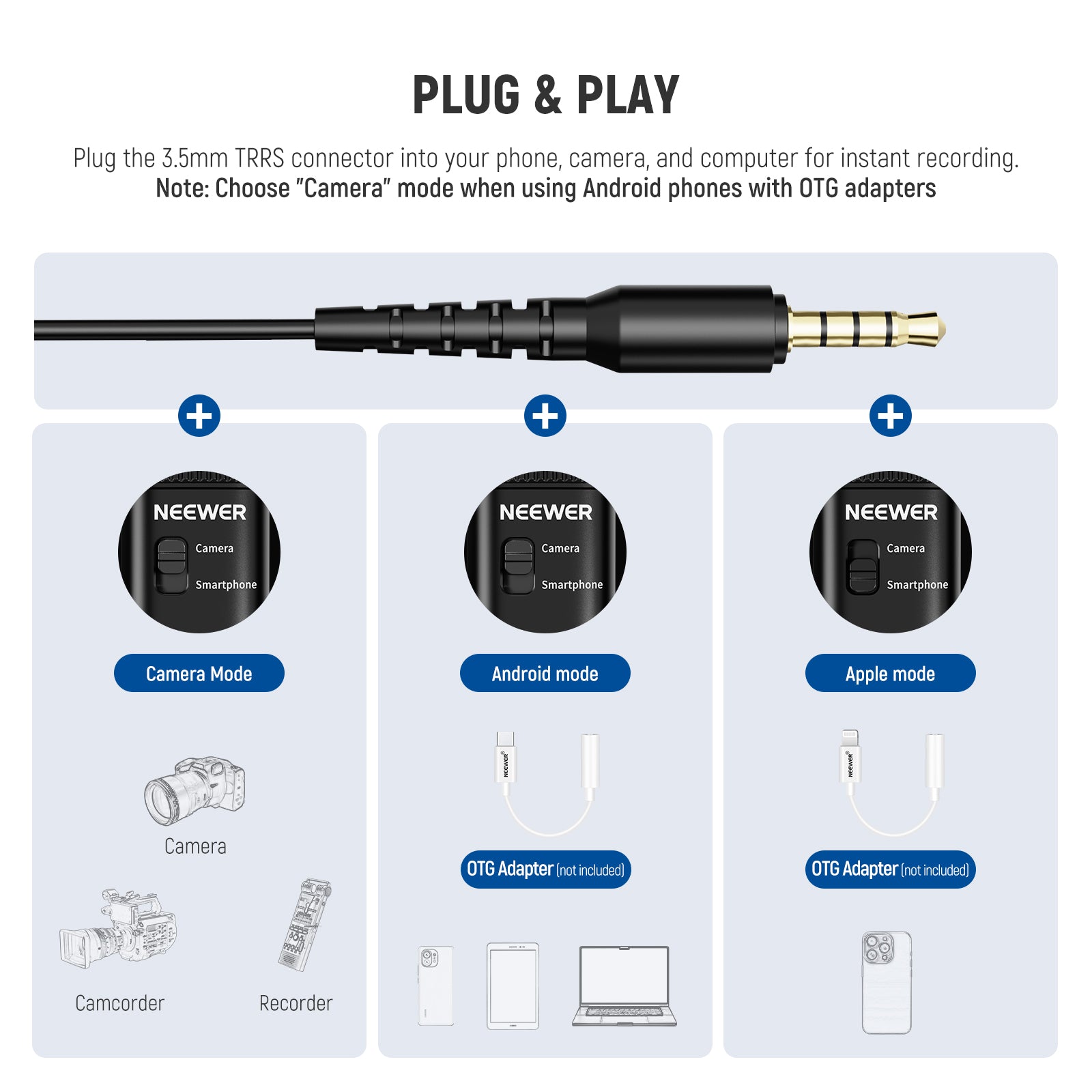 NEEWER CM10 Plug & Play 3.5mm TRRS Lavalier Microphone for Camera/Smartphone