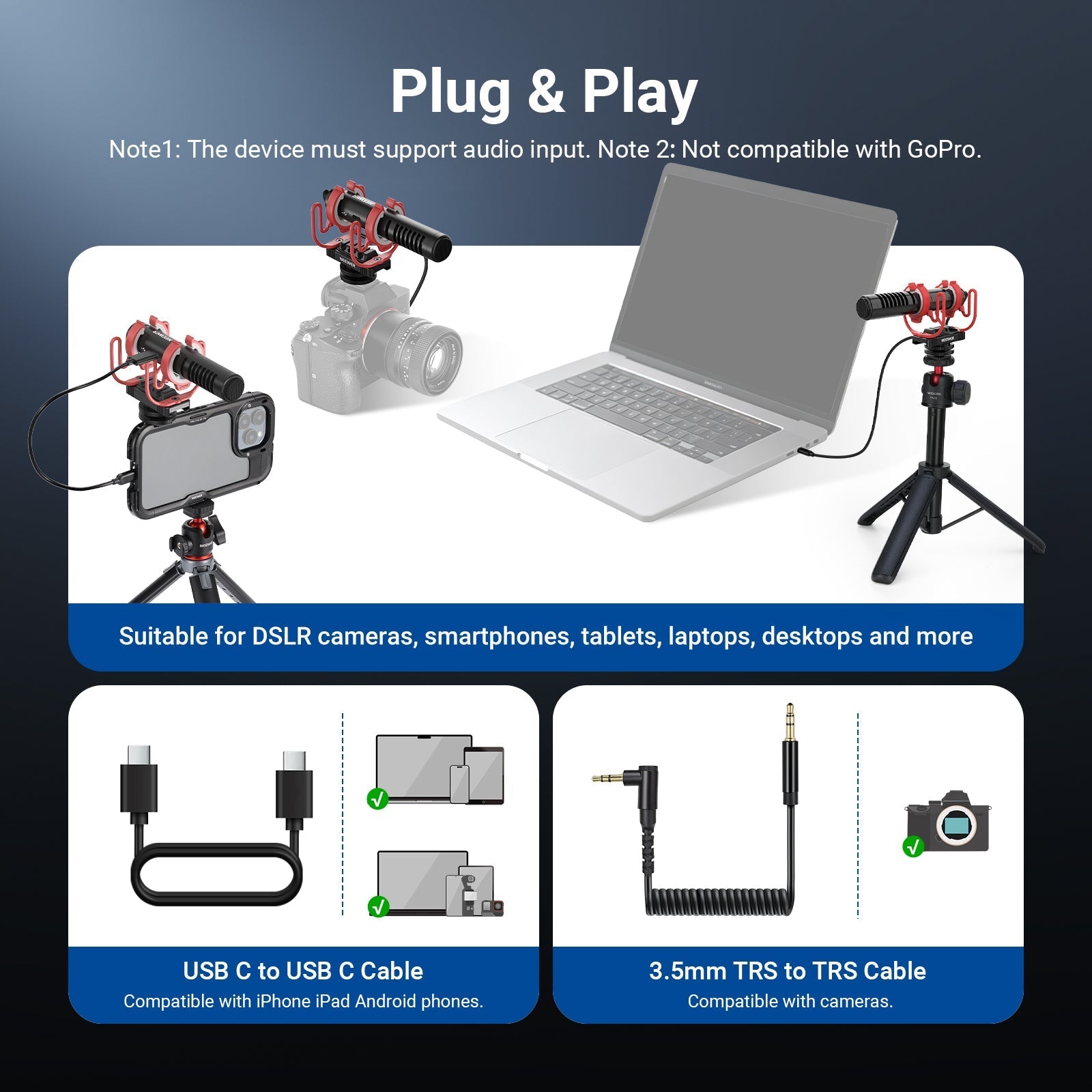 NEEWER VM15 Plug & Play USB C Camera Mic with AI Noise Cancellation
