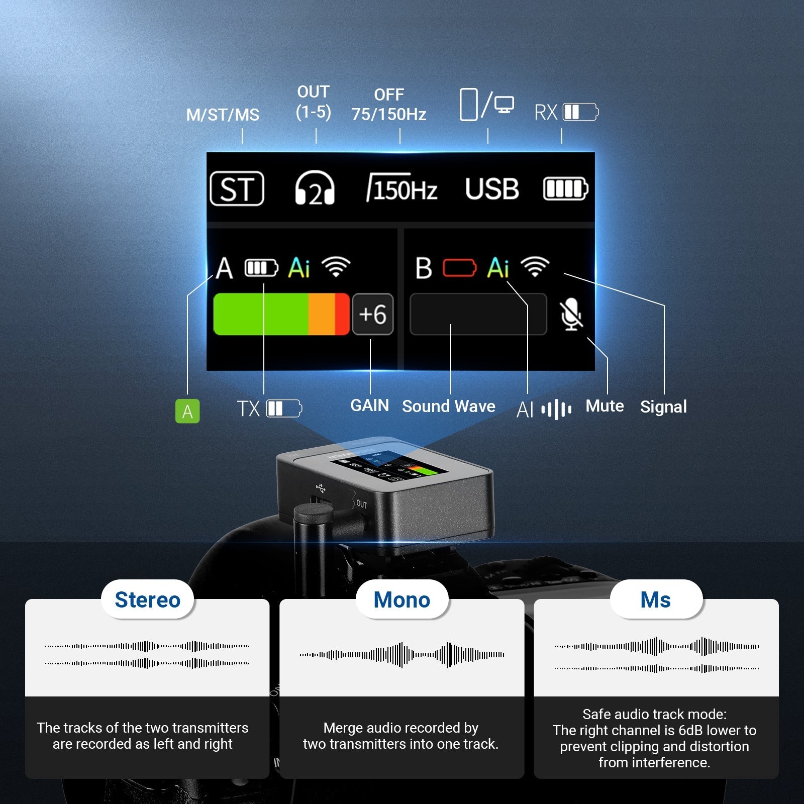NEEWER CM26 MAX AI Wireless Lavalier Microphone