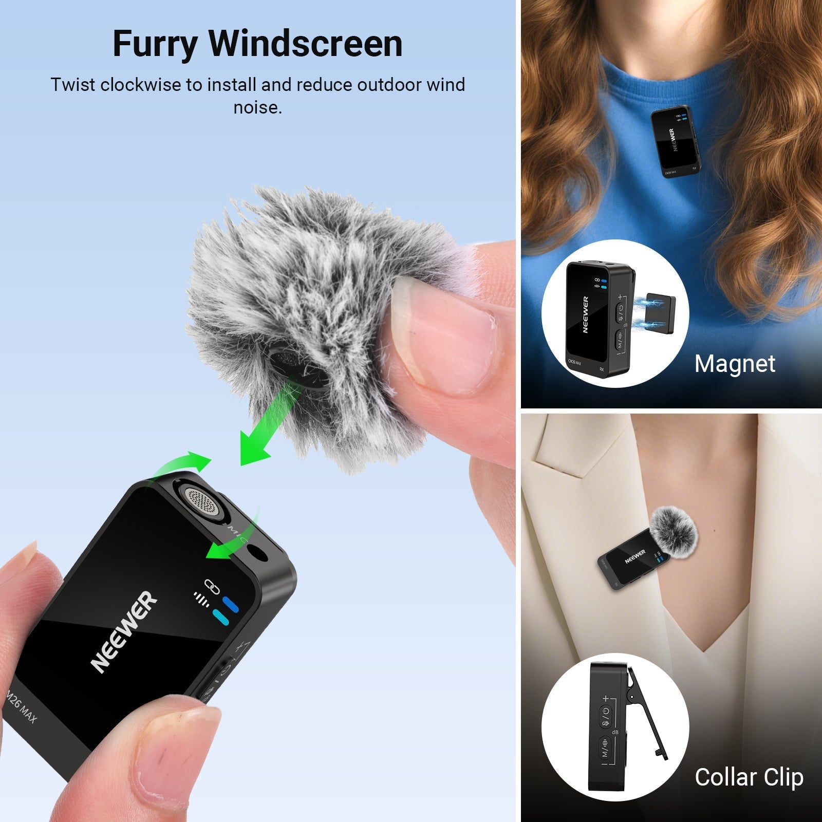 NEEWER CM26 MAX AI Wireless Lavalier Microphone