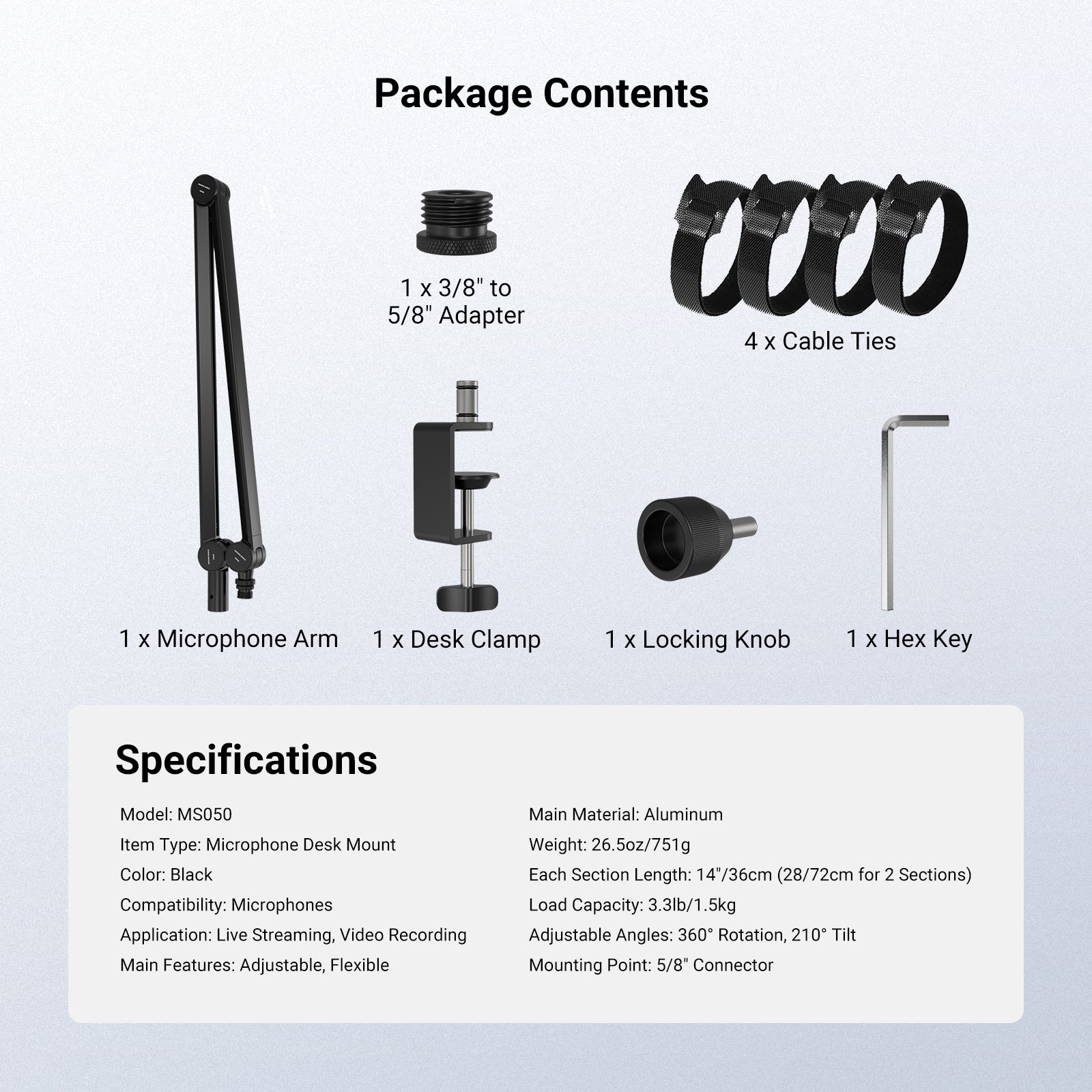 NEEWER BASICS MS050 Microphone Boom Arm