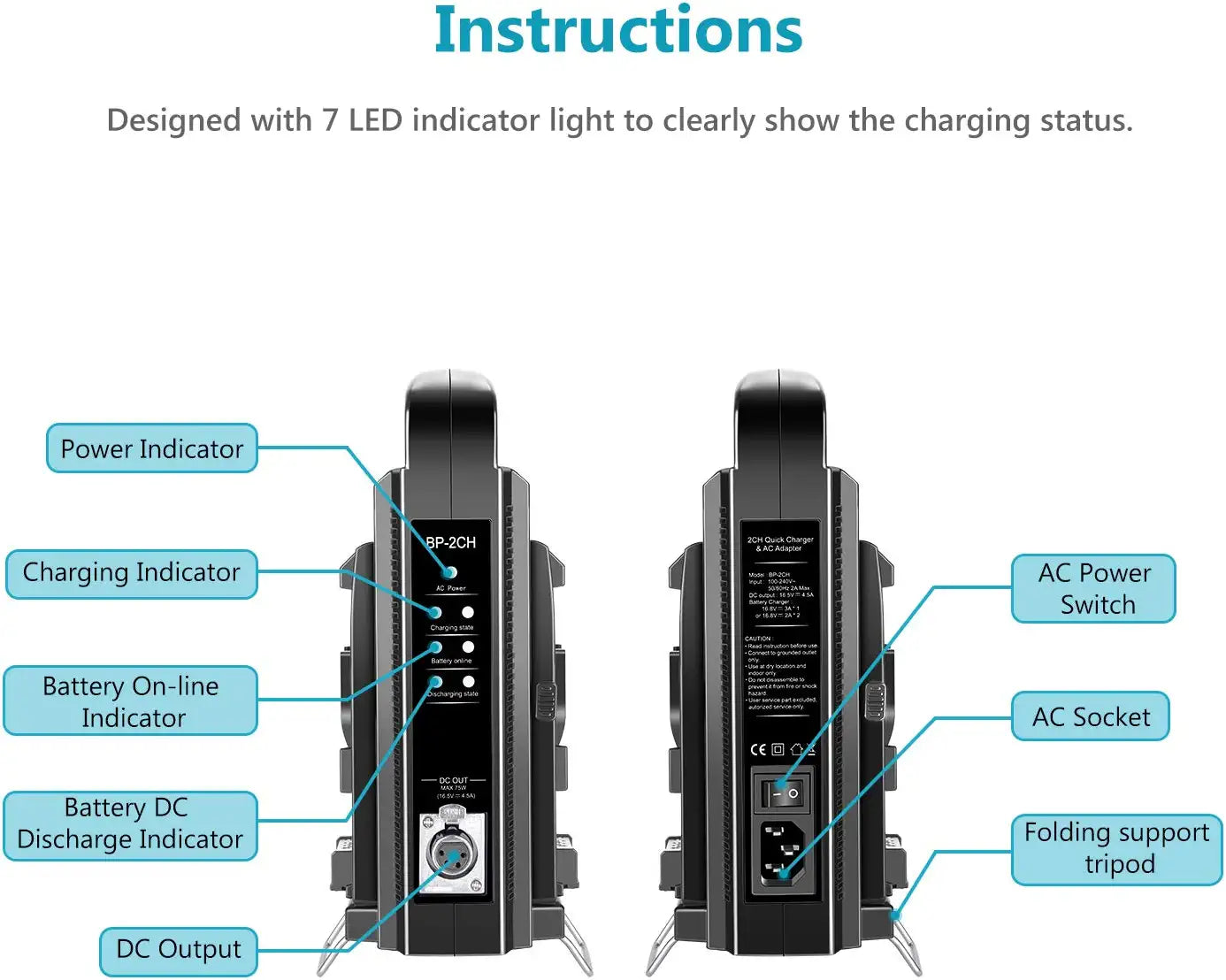 NEEWER NW-BP-2CH Dual Channel V-Mount/V Lock Battery Charger