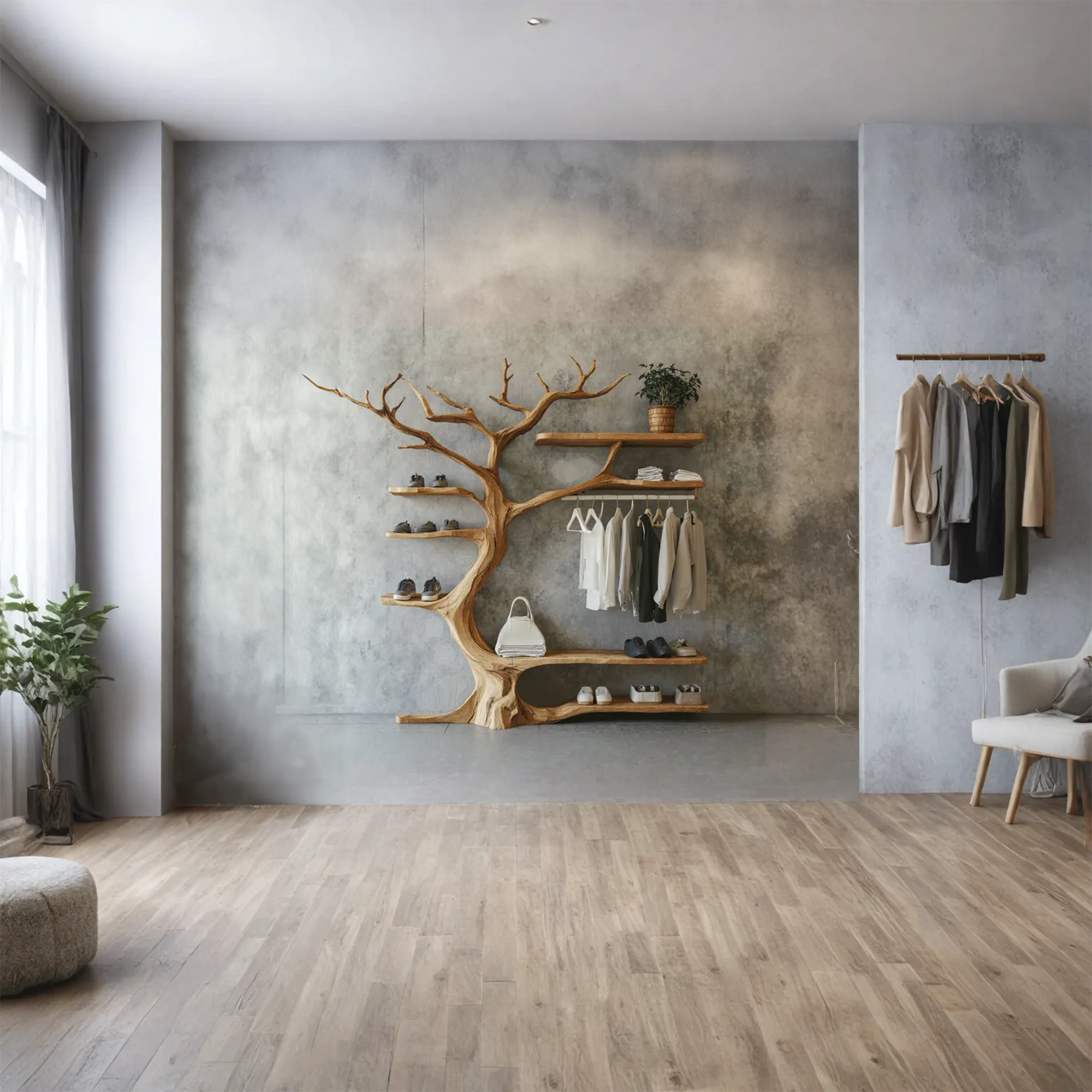 Rustic Tree Branch Standing Shoe Rack Coat Hanger Stand