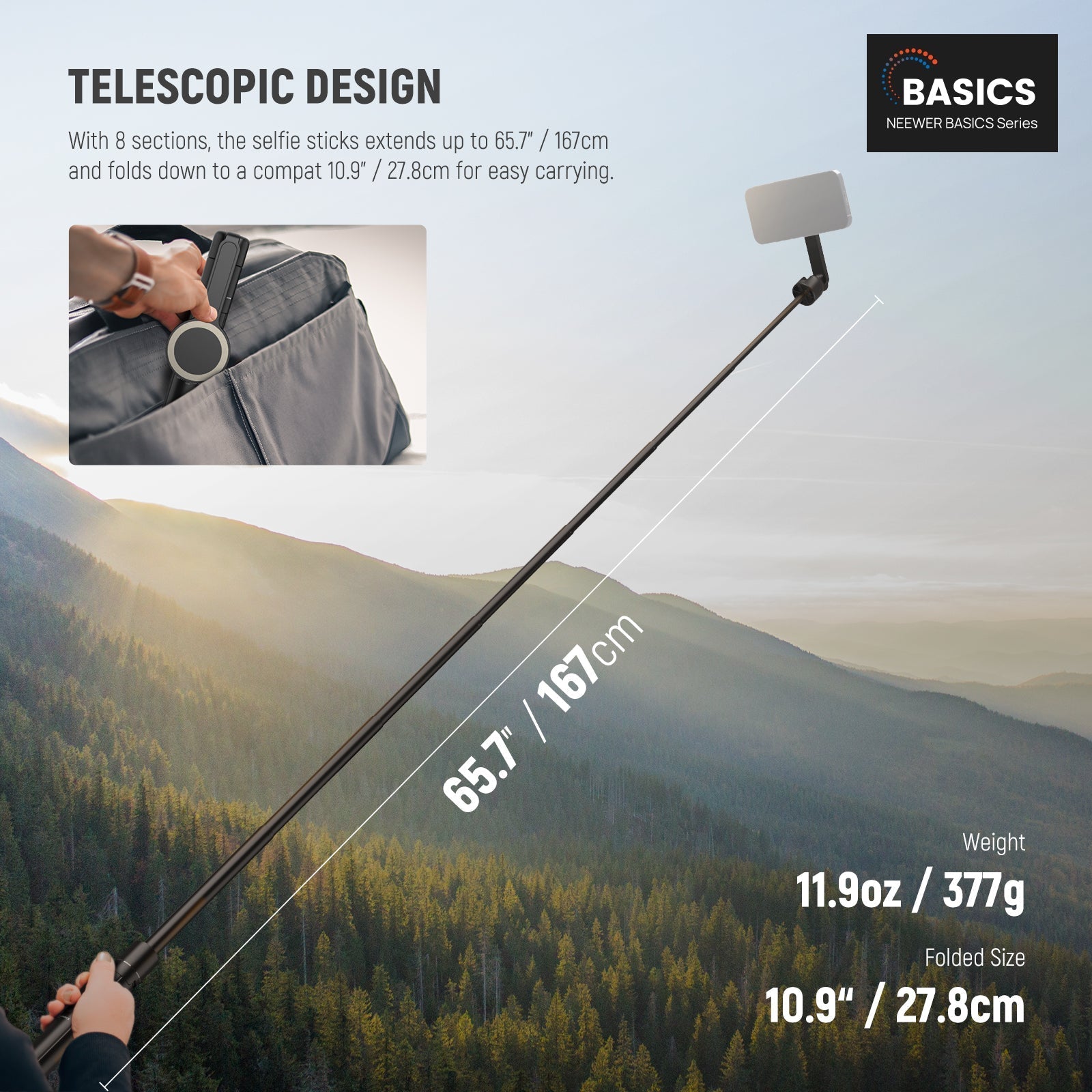 NEEWER BASICS PA989 65.7" Magnetic Selfie Stick Tripod