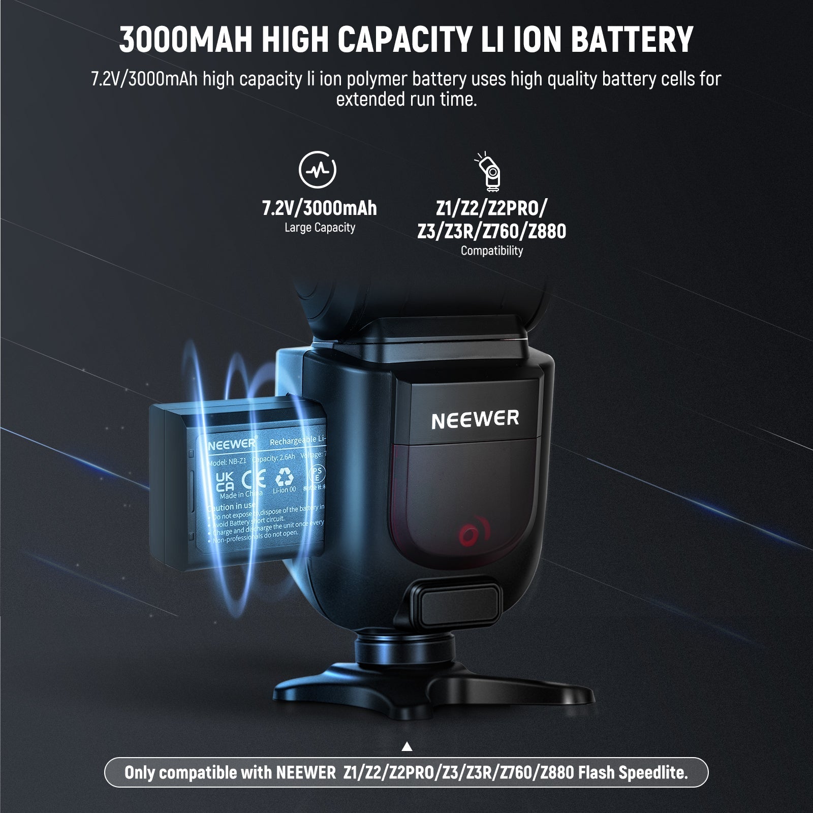 NEEWER NB-Z1 PRO 7.2V/3000mAh Replacement Li ion Battery for Flash Speedlite