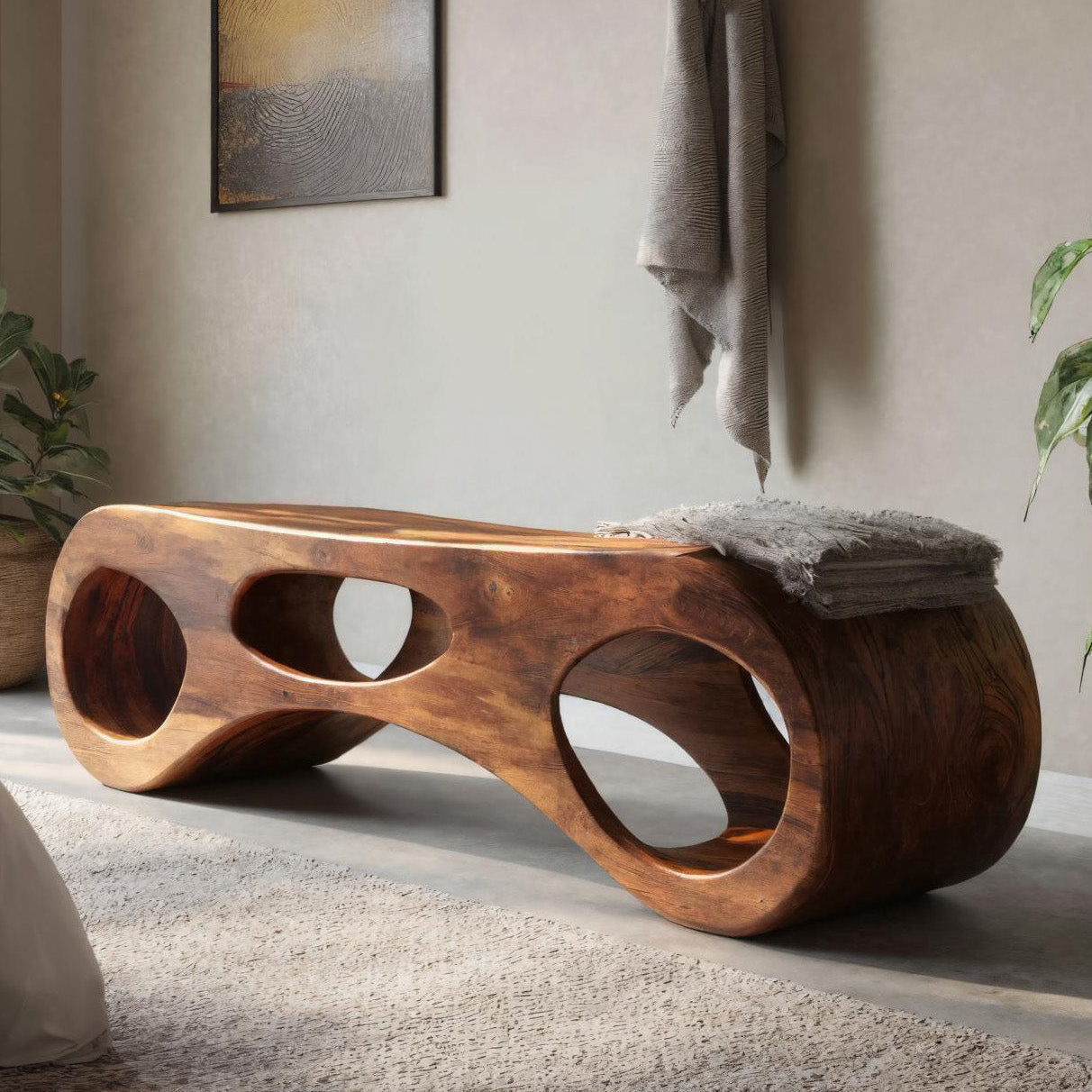 Handcrafted Sculptural Bench For Bedroom Or Entryway
